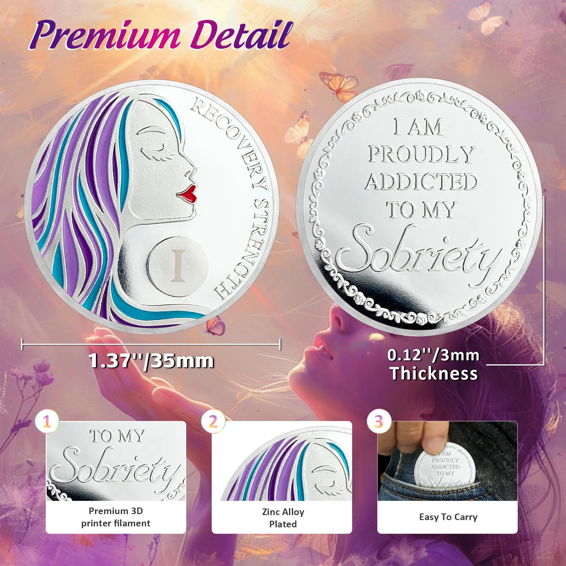 Courageous Lady AA Recovery Sobriety Coin - Image 6