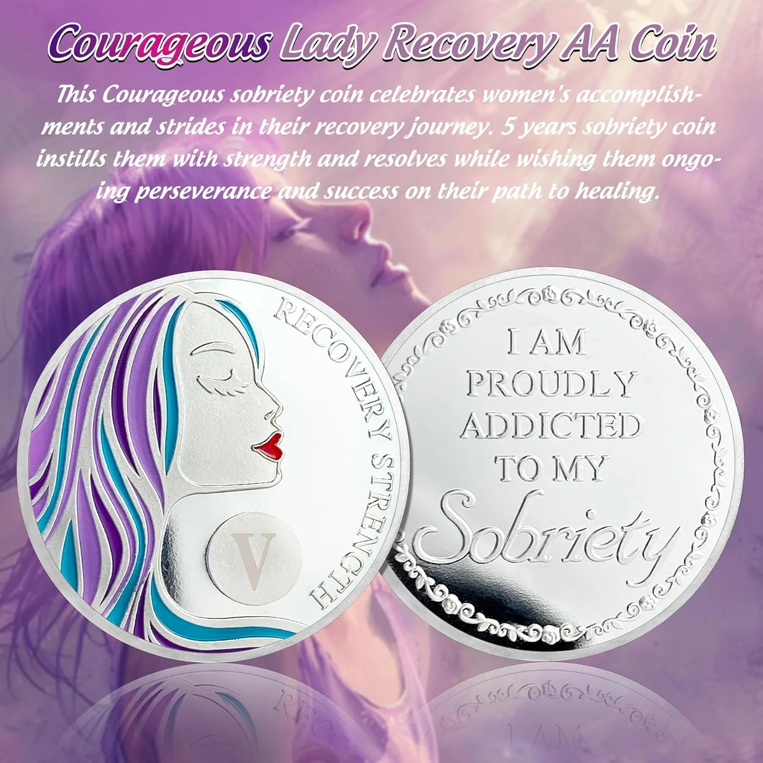 Courageous Lady AA Recovery Sobriety Coin - Image 9