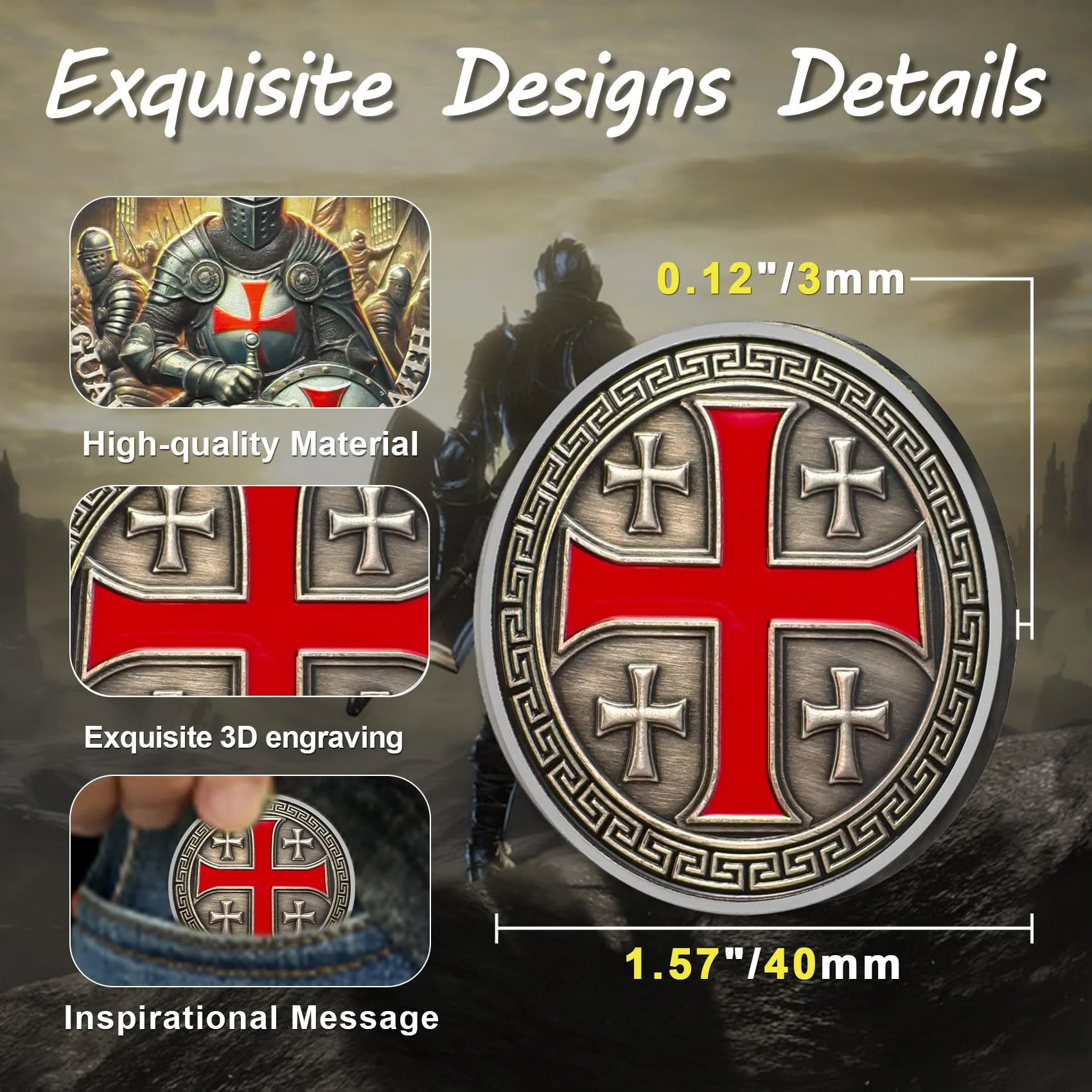 Knights Templar Coin Christian Knight Challenge Coins - Image 6