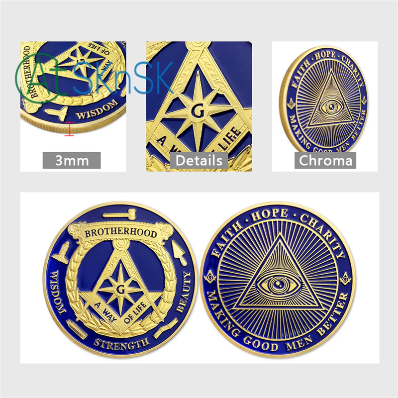 Freemasonry Brotherhood Gold Masonic Challenge Coin - Image 6