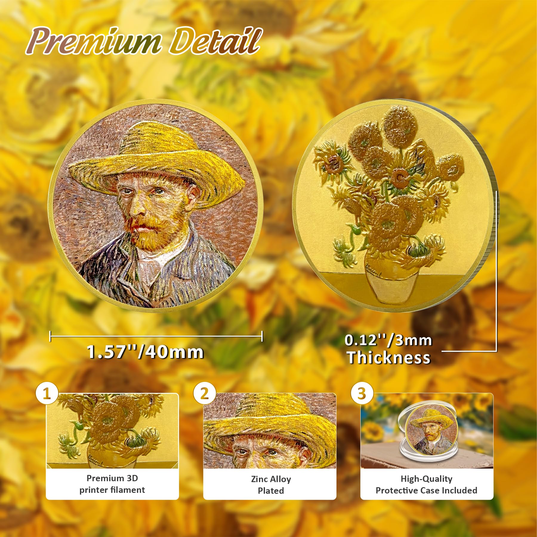 Artsy Van Gogh Sunflowers Coin - Image 4