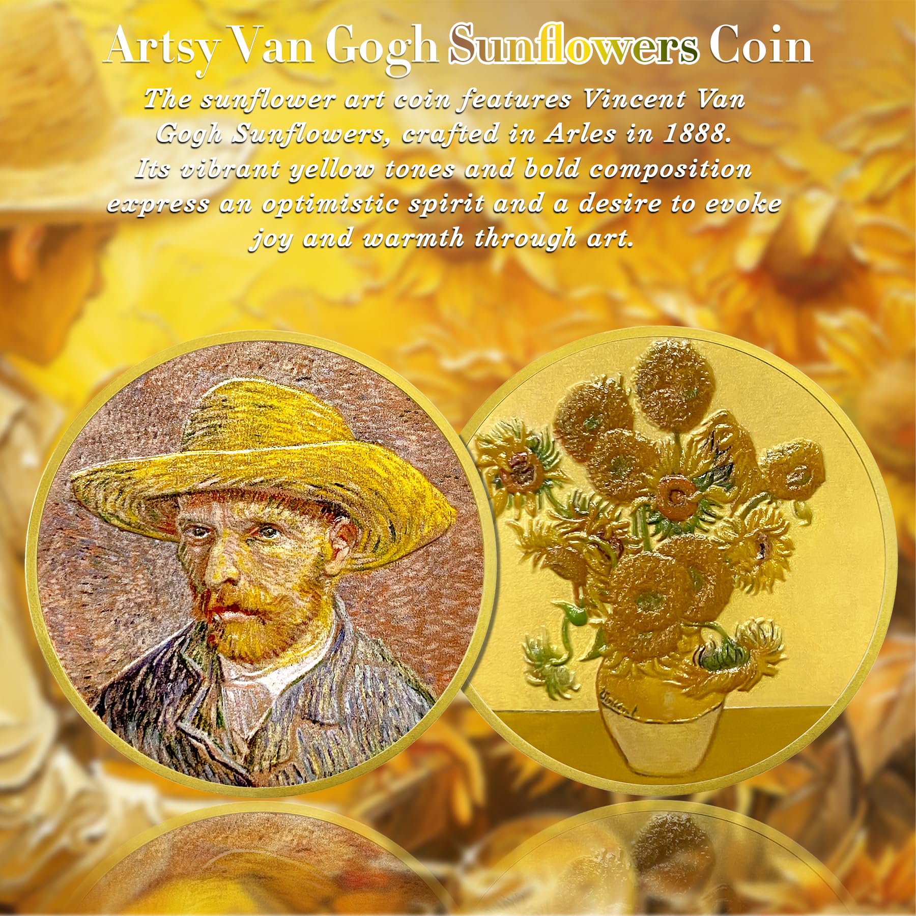 Artsy Van Gogh Sunflowers Coin - Image 5