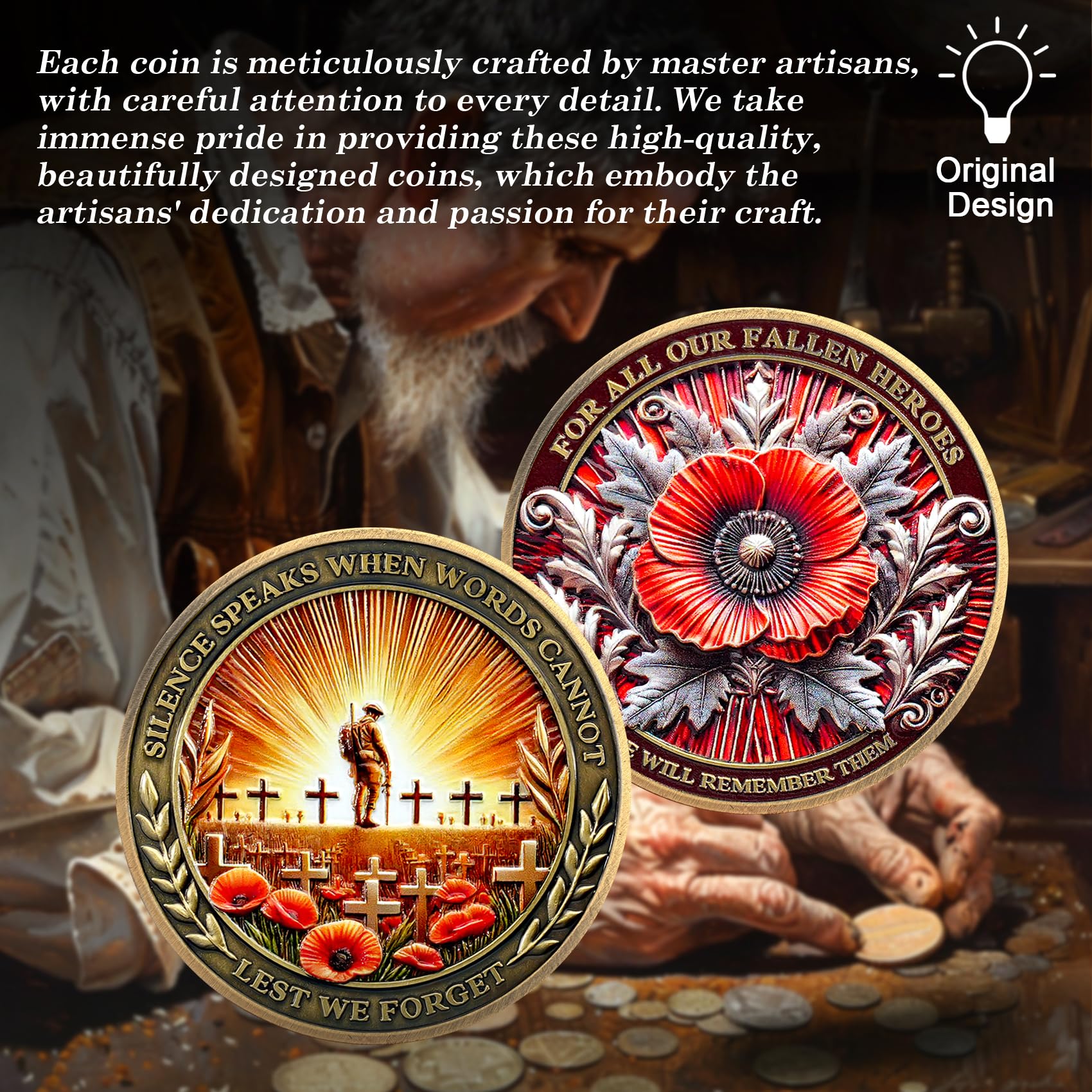 Memorial Honoring Fallen Heroes with Poppy and Cross Veterans Challenge Coin - Image 3