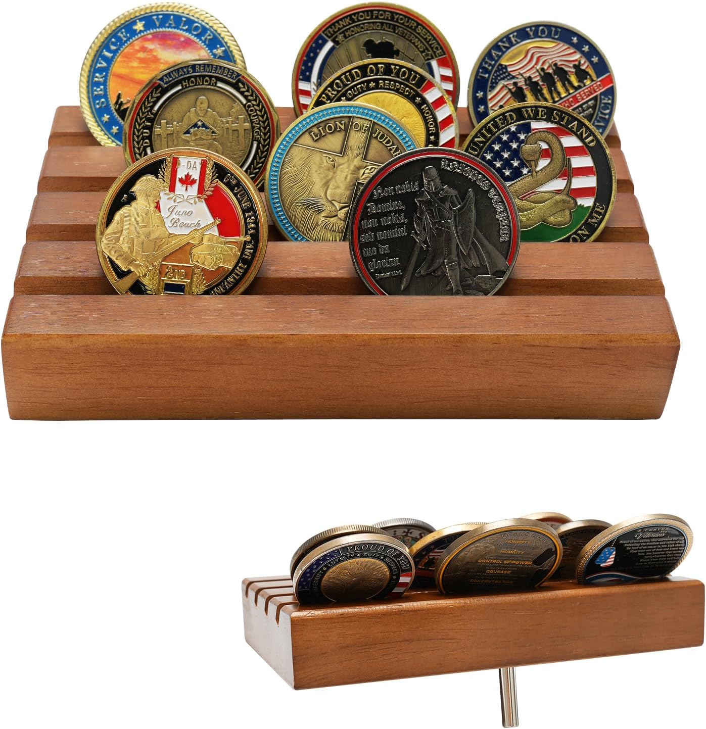 4 Row Solid Wood Small Coins Display Holder Holds 10-12 Coins - Image 11