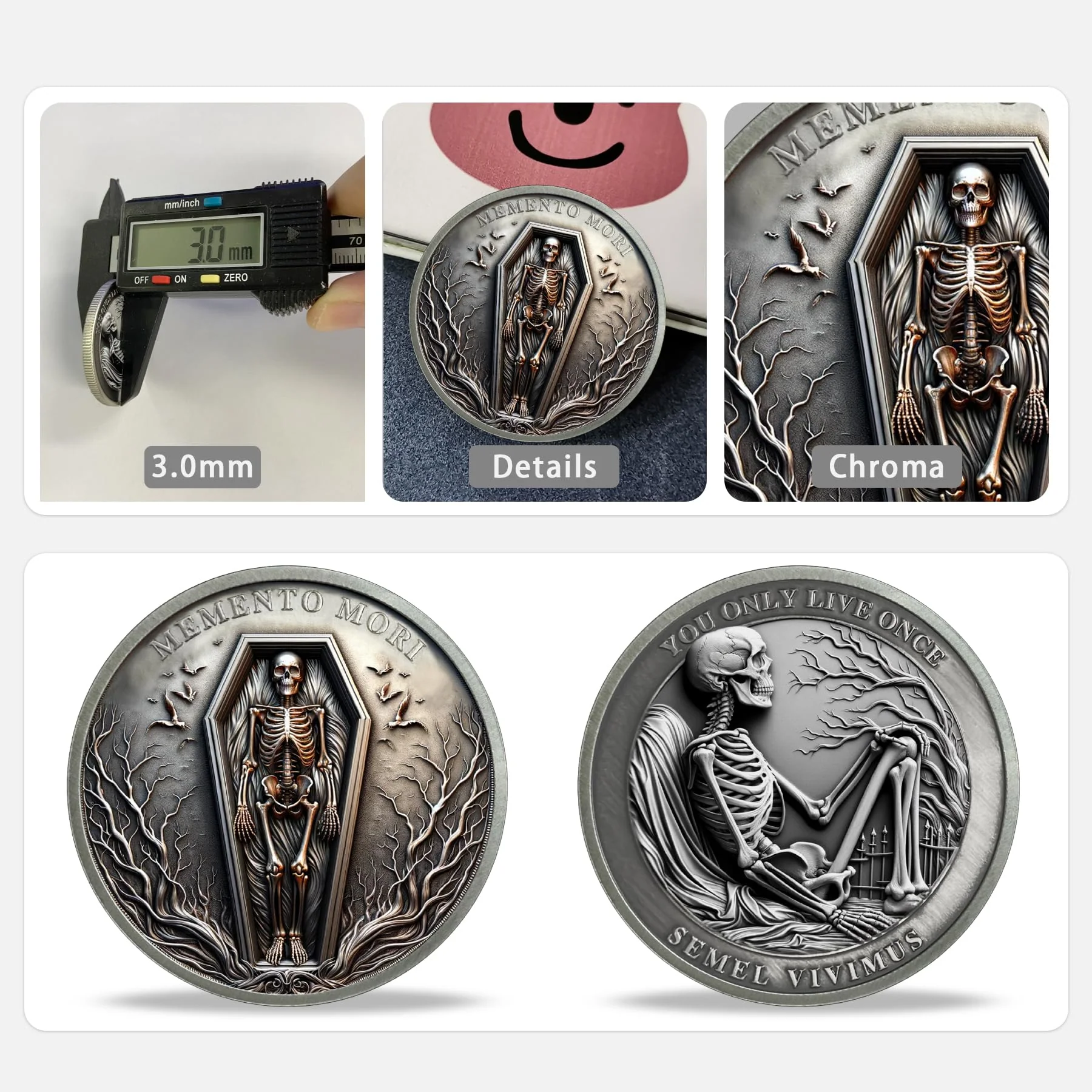 You Only Live Once Momento Mori Skull Coin - Image 2
