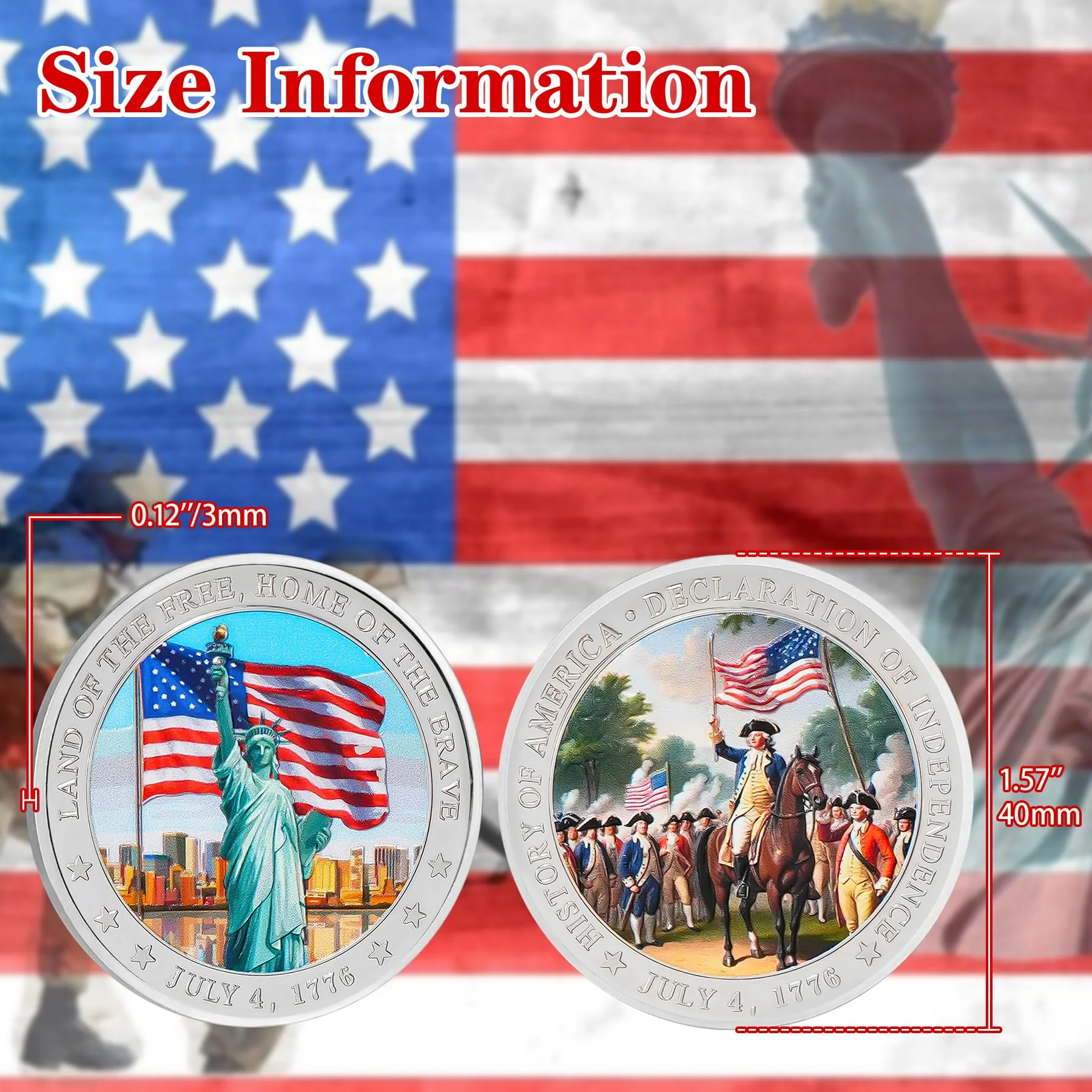 250th Anniversary of America Independence Day Commemorative Coin - 4th of July 1776 Statue of Liberty Military Challenge Coin - Patriotic Gifts for Men Women Veterans Student - Image 4