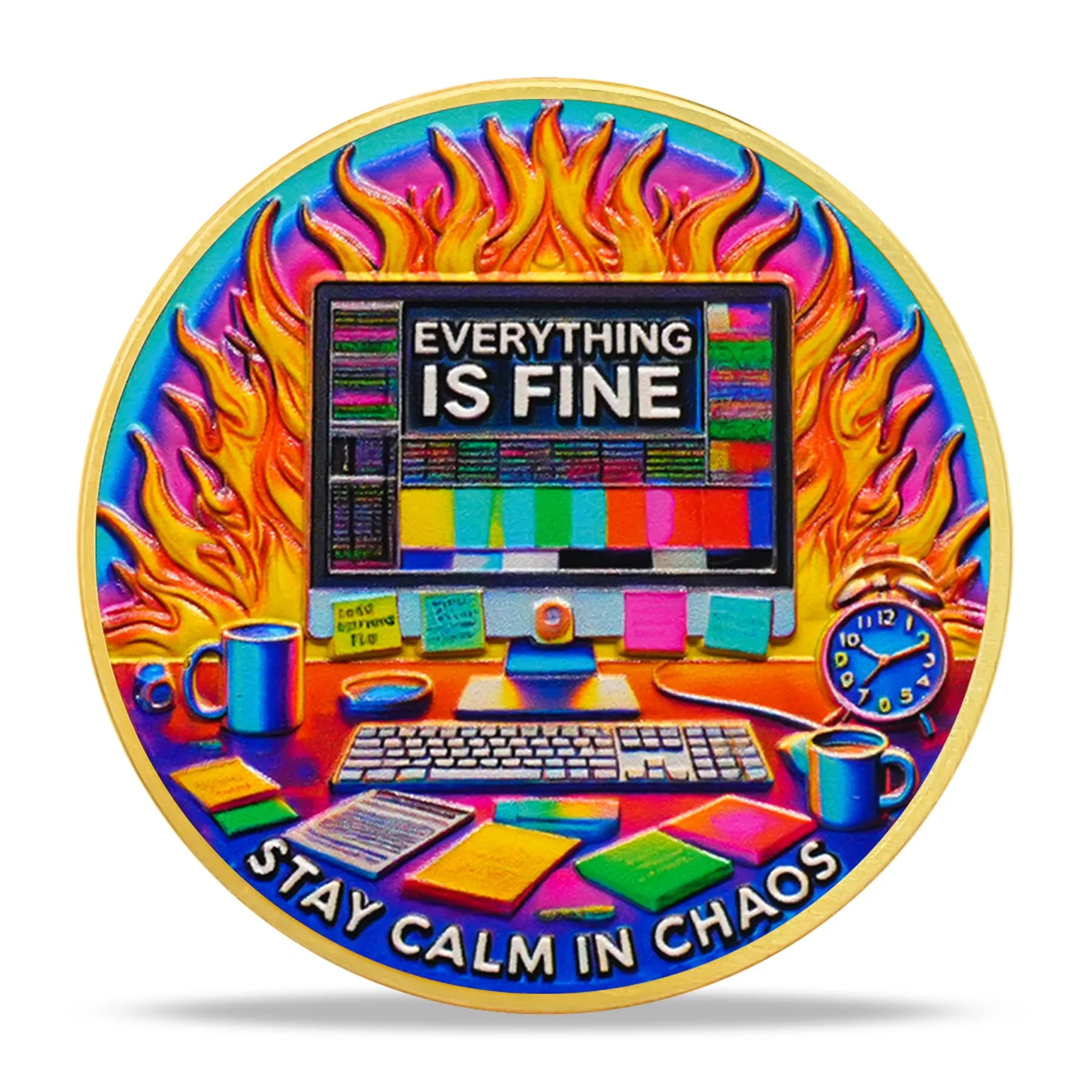 Stay Calm in Chaos Motivational Dumpster Fire Challenge Coin - Image 6