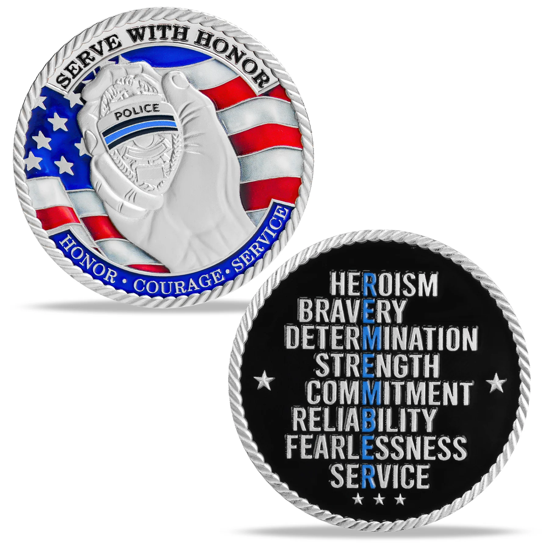 Blue Line Handheld Medal Police Coin - Image 2