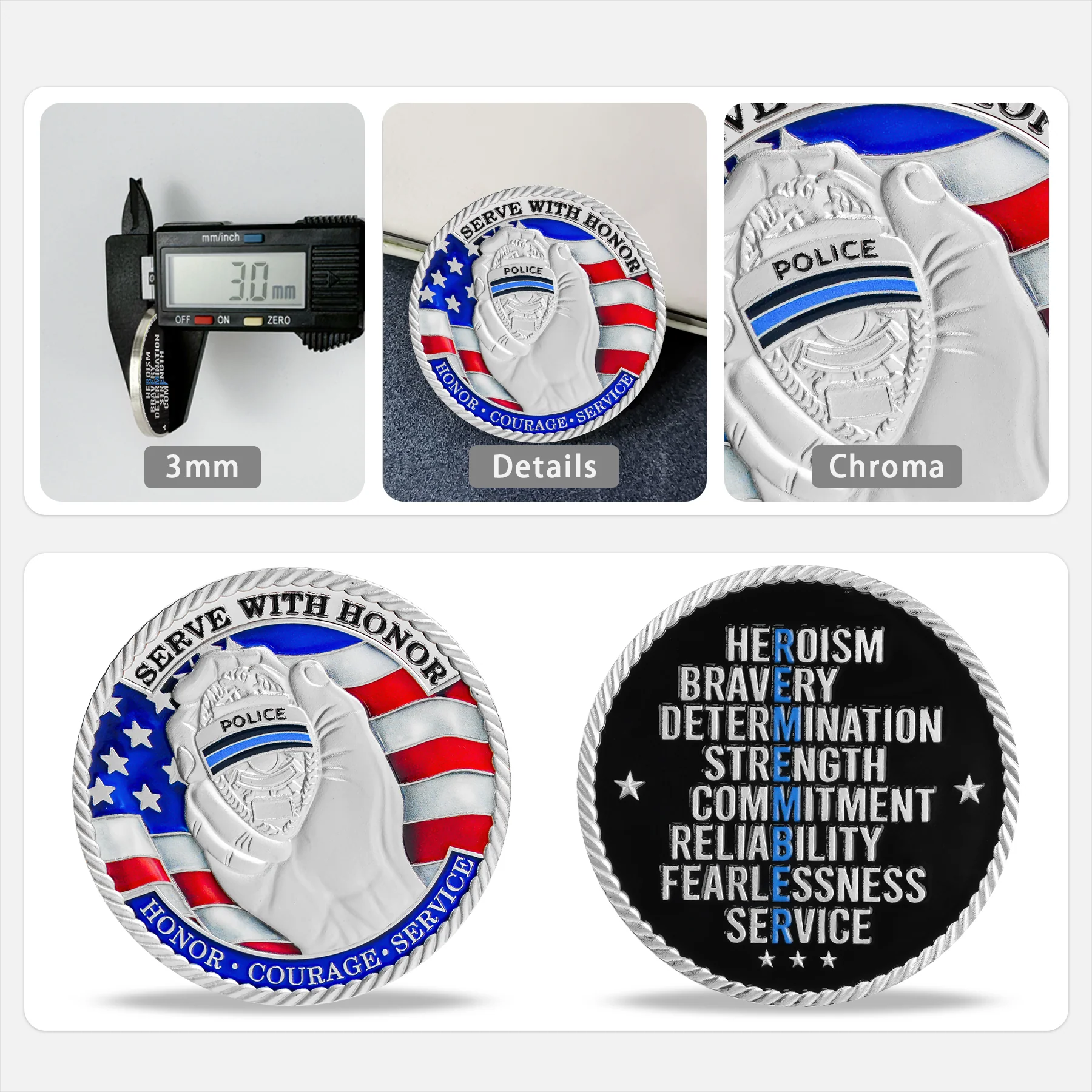 Blue Line Handheld Medal Police Coin - Image 5