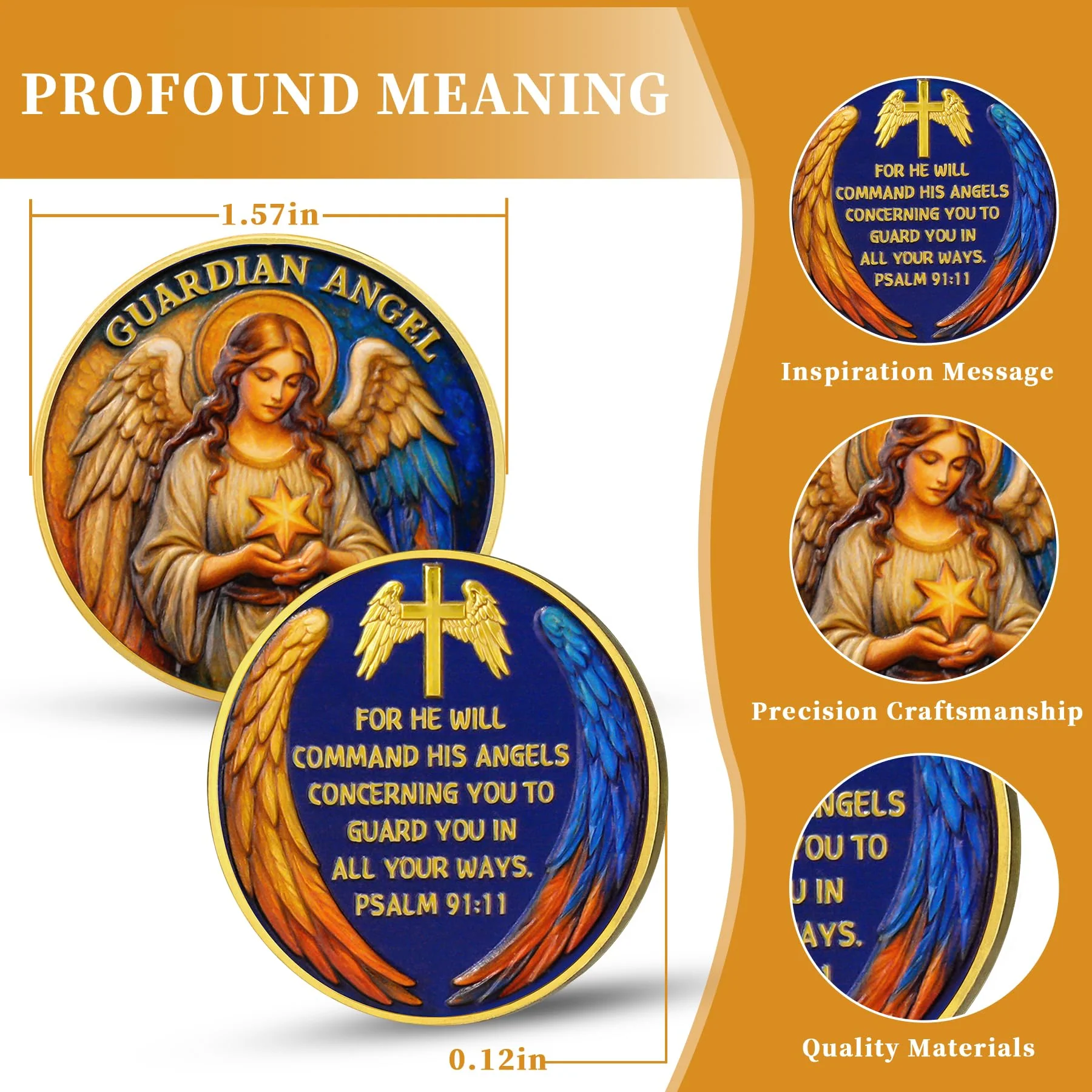 Guardian Angel Christian Challenge Coin – Psalm 91:11 Prayer Medallion - Image 7