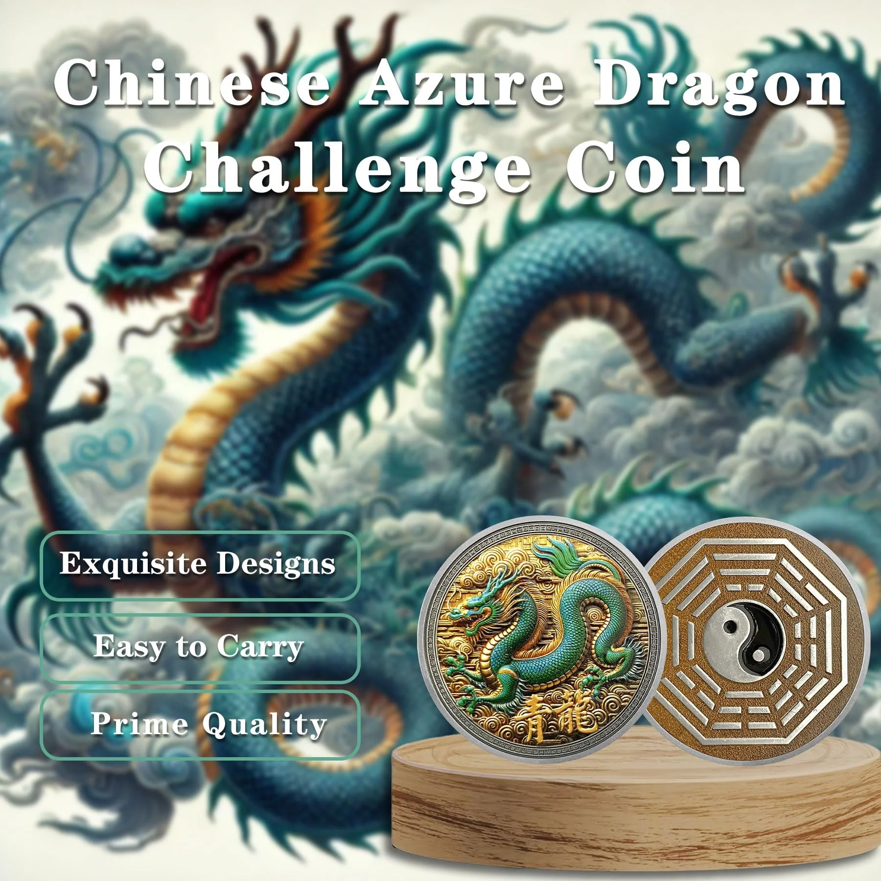 Eastern Mythology Chinese Azure Dragon Taichi Good Luck Coin - Image 4