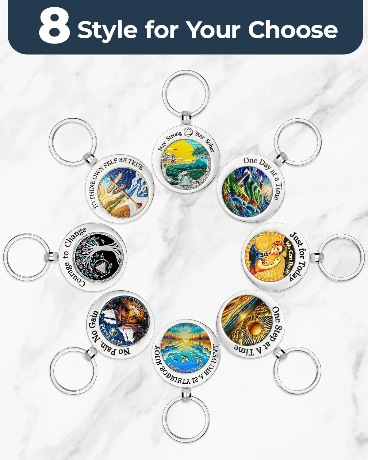 Stay Strong Stay Sober Stainless Coin Holder Keychain - Image 2
