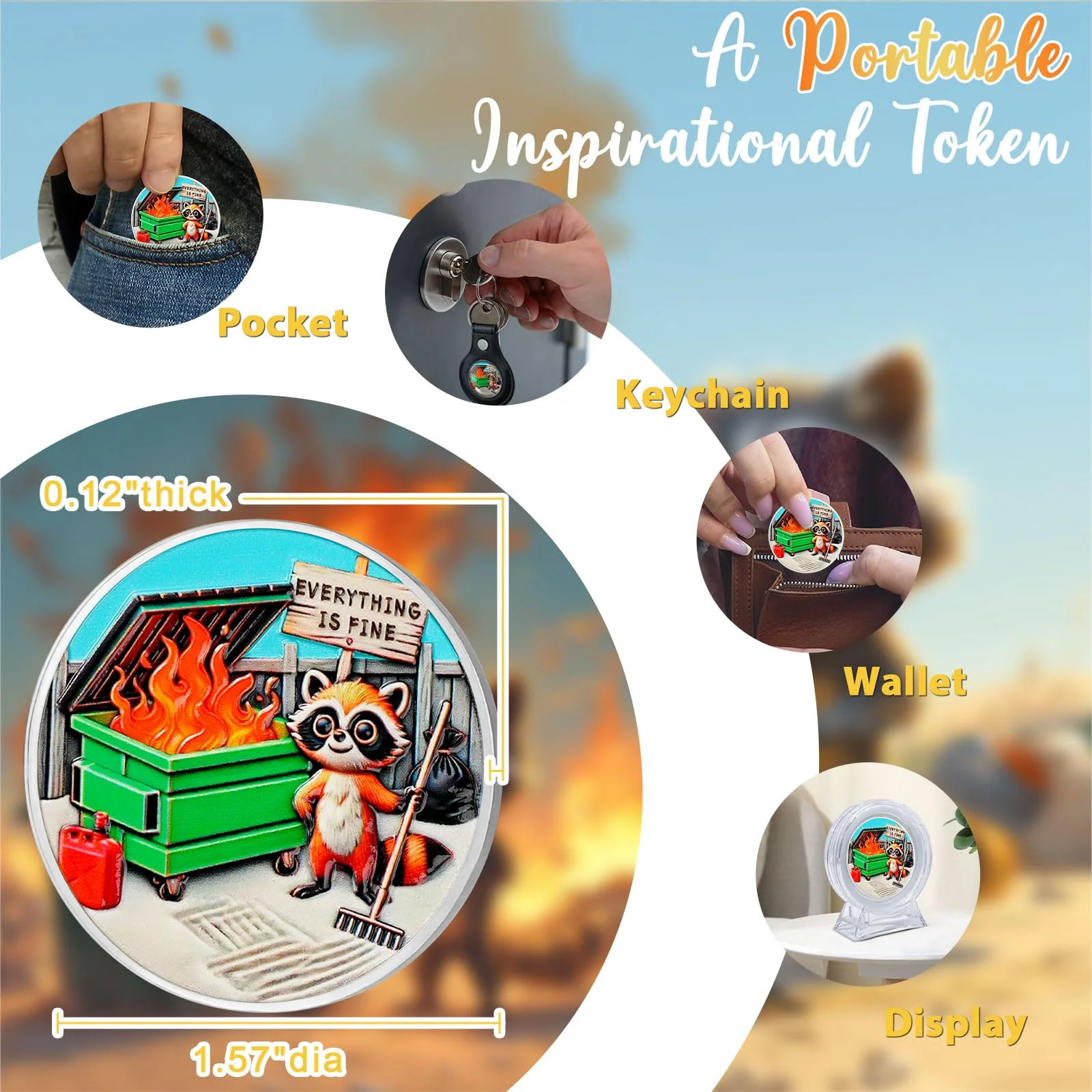 Inspirational Everything is Fine Dumpster Fire Zen Garden Coin - Image 3