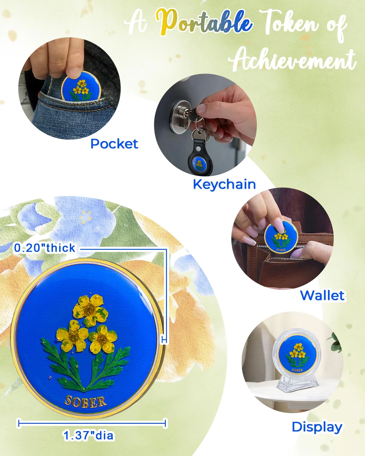 Handmade Daffodil Resin Sobriety Coin - Image 5