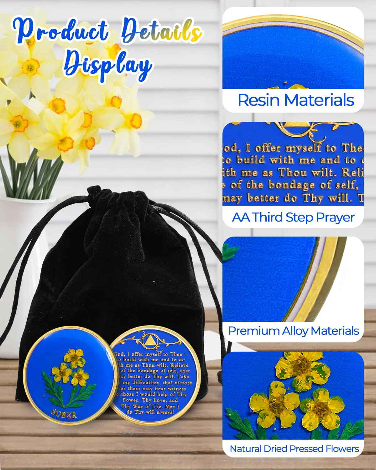 Handmade Daffodil Resin Sobriety Coin - Image 6