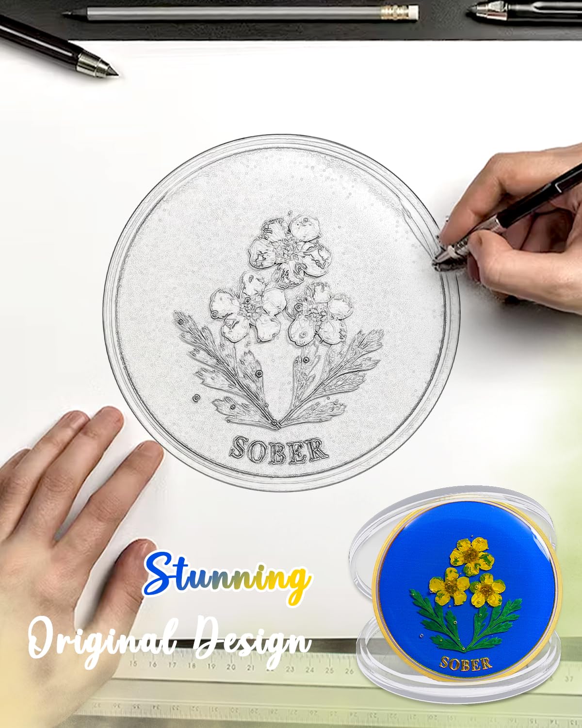 Handmade Daffodil Resin Sobriety Coin - Image 7