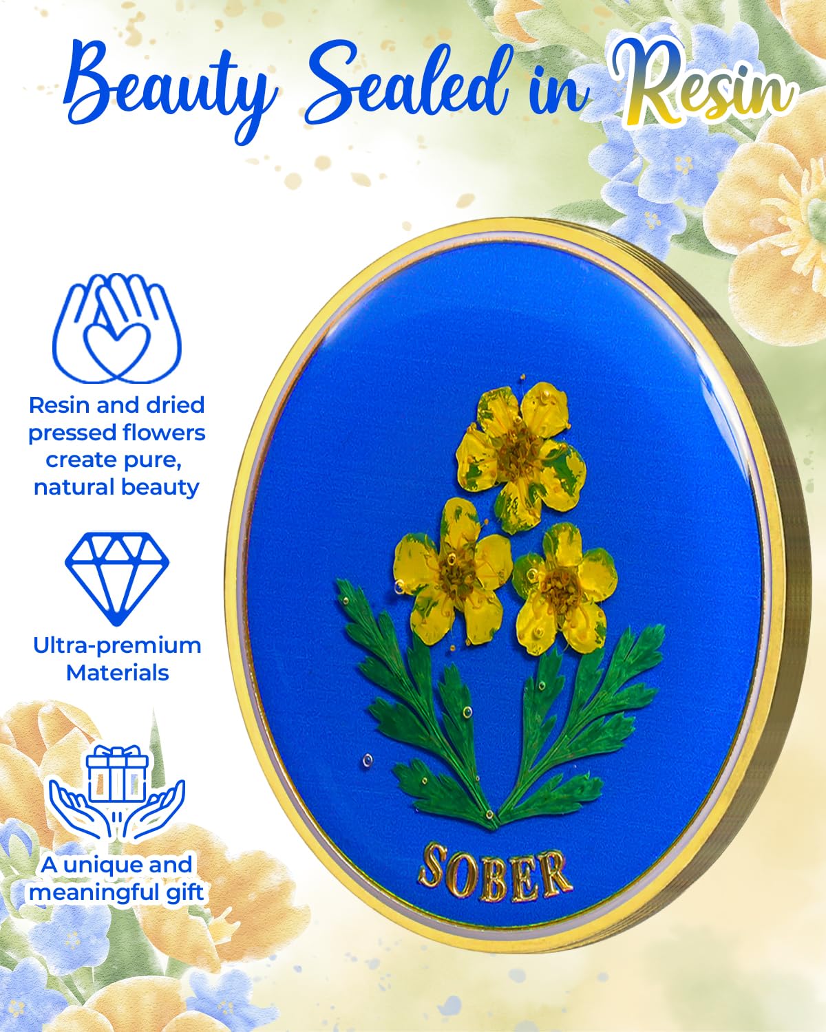 Handmade Daffodil Resin Sobriety Coin - Image 8