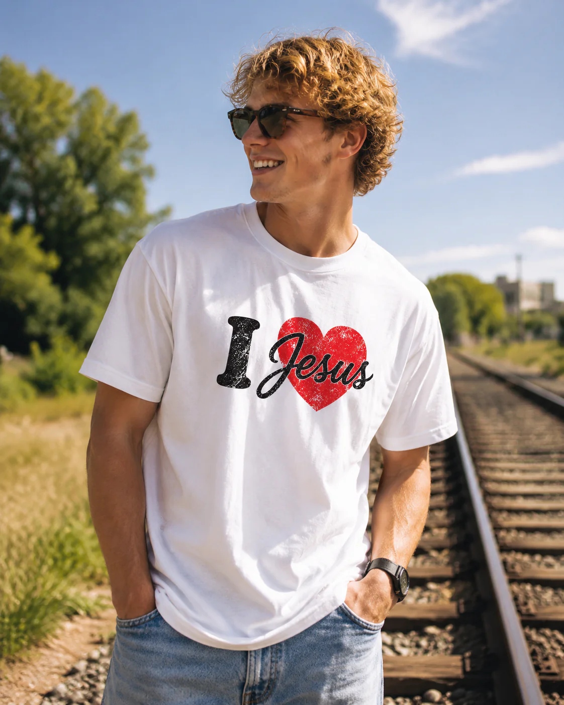 Classic 'I Love Jesus' Distressed Heart T-Shirt | Soft Combed Cotton Faith Apparel - Image 3
