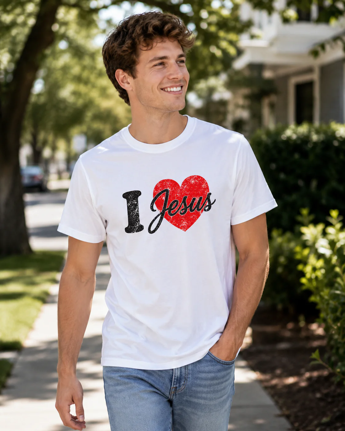 Classic 'I Love Jesus' Distressed Heart T-Shirt | Soft Combed Cotton Faith Apparel - Image 5