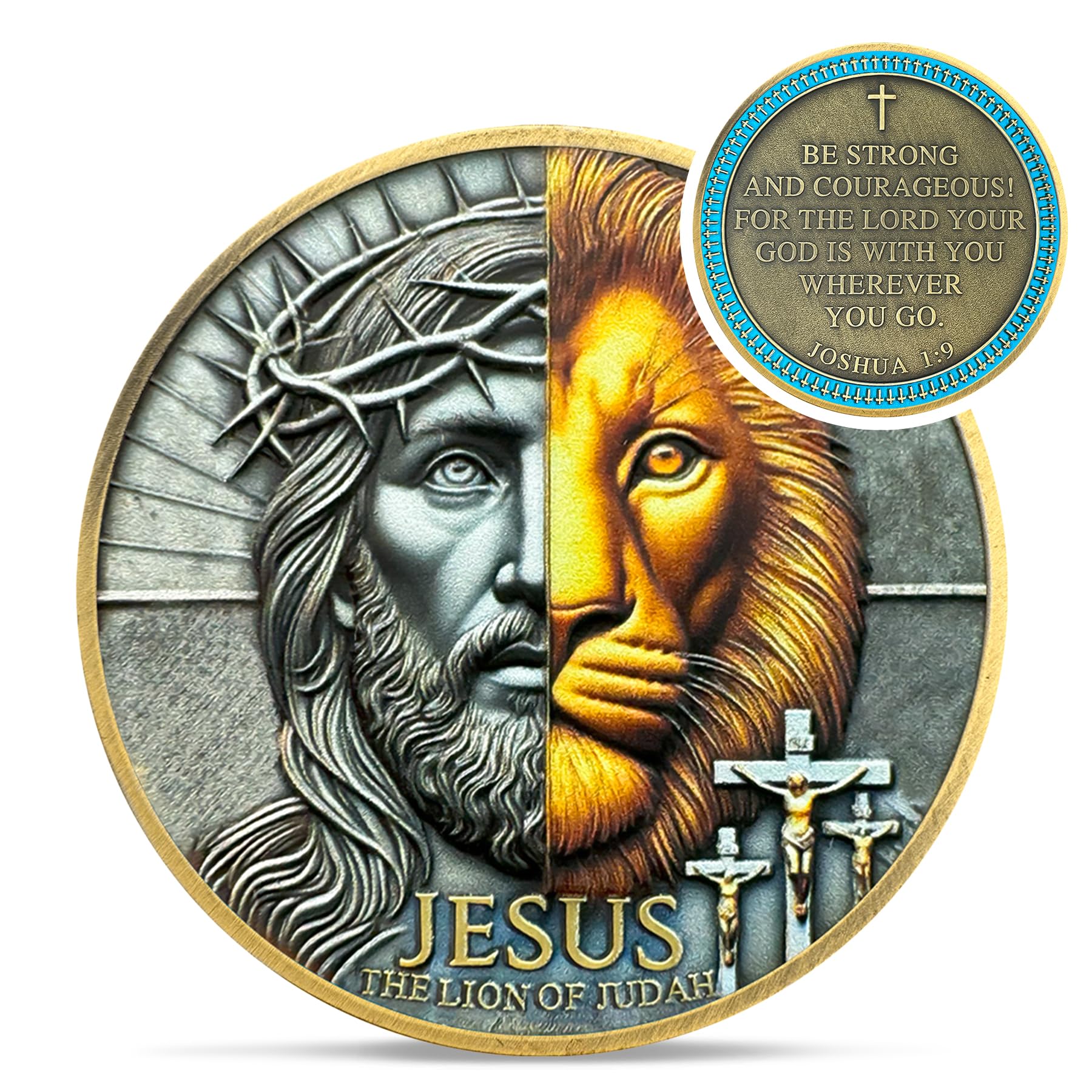 Crown of Thorns Jesus Lion of Judah Joshua 1:9 Religious Challenge Coin - Image 2