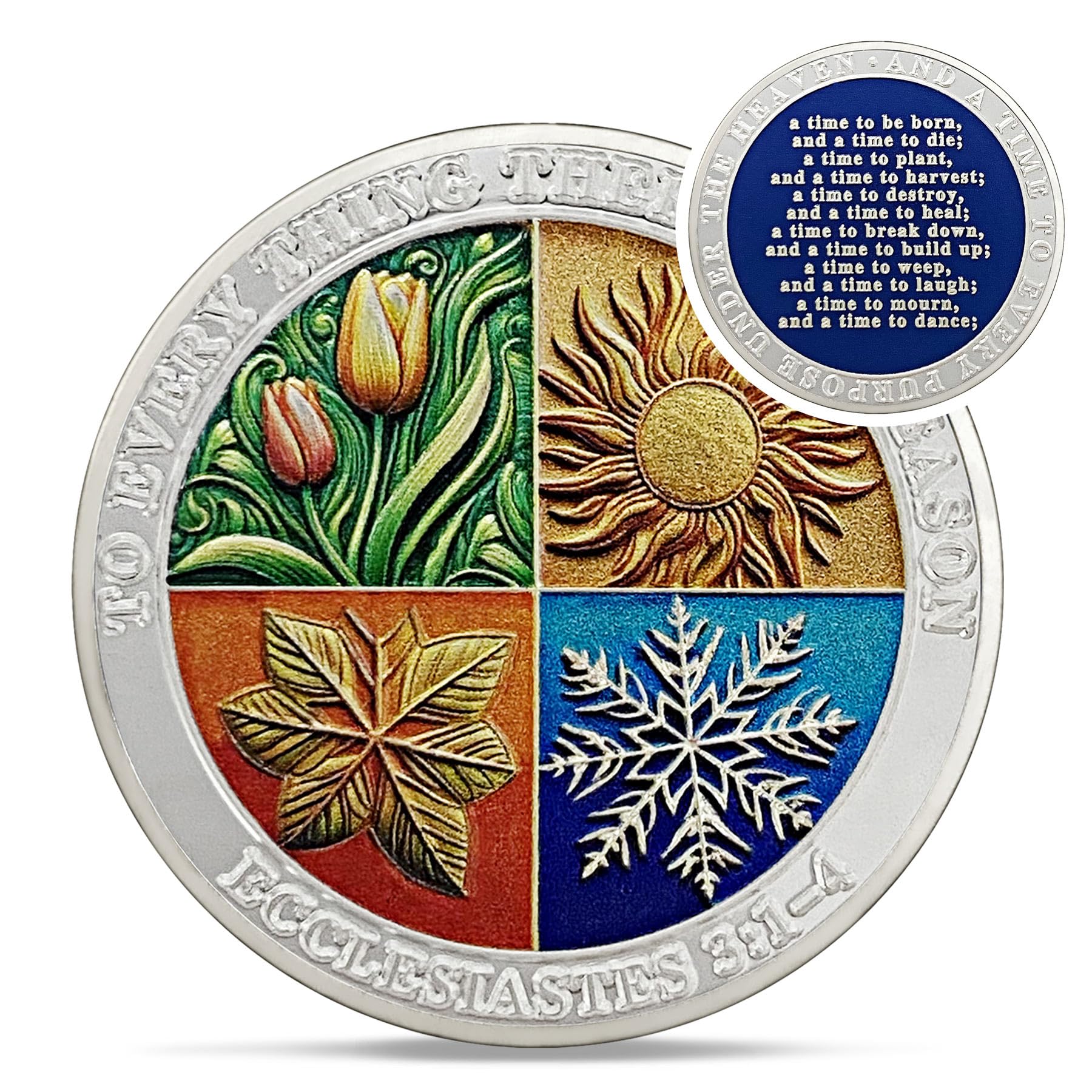 Delicate Four Seasons Christian Encourage Pocket Bible Verses Challenge Coin - Image 2