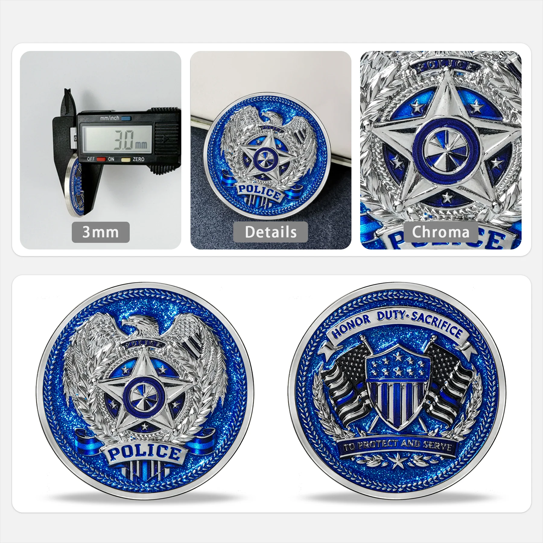 Eagle Shield Glittering Honor Duty Sacrifice Police Challenge Coin - Image 6