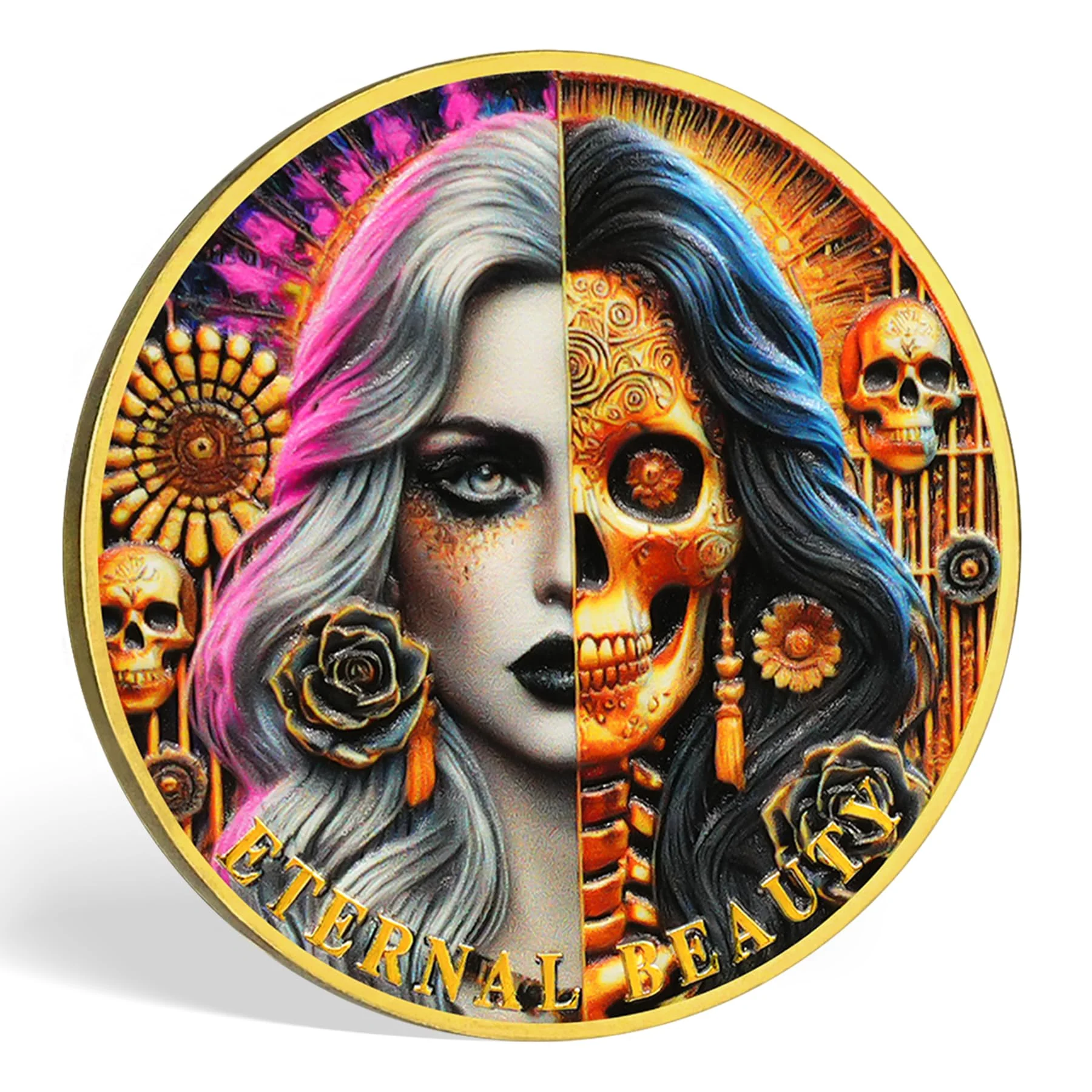 Eternal Beauty Coin Life and Death Duality Woman Skull Art - Image 6