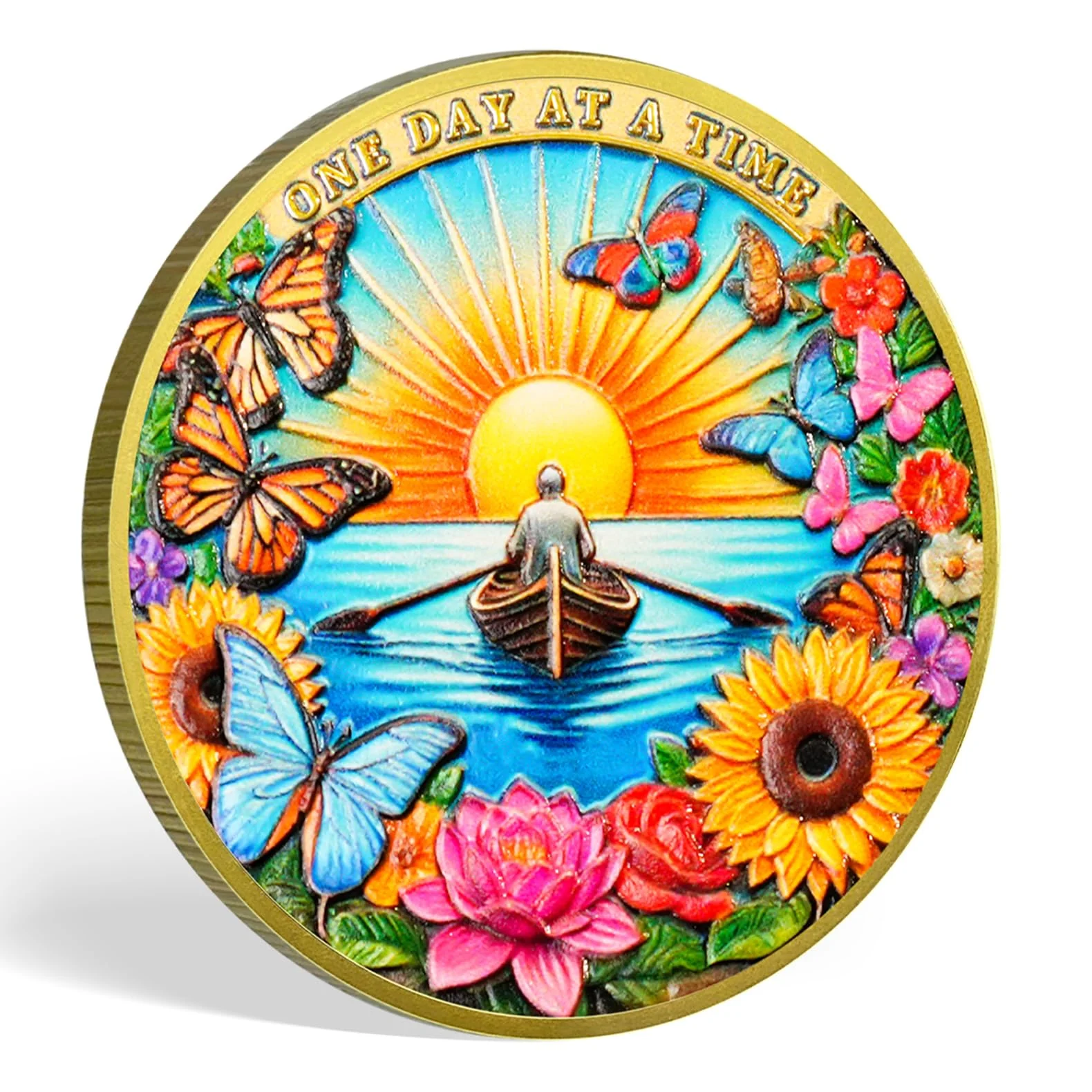 Flower Butterfly and Rising Sun Sobriety Coin - Image 8