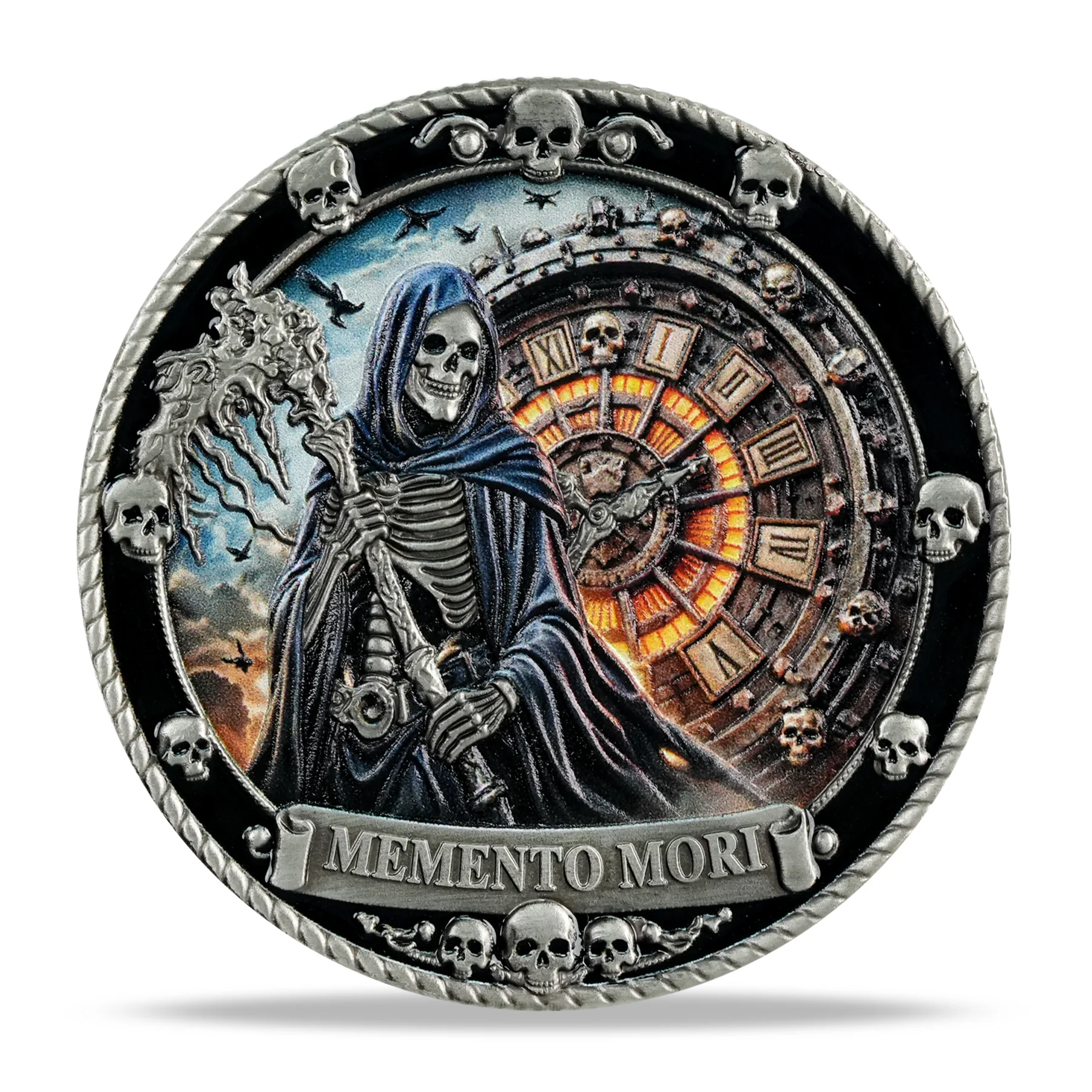 Grim Reaper with Glowing Clock Memento Mori & Tempus Fugit Coin - Image 2