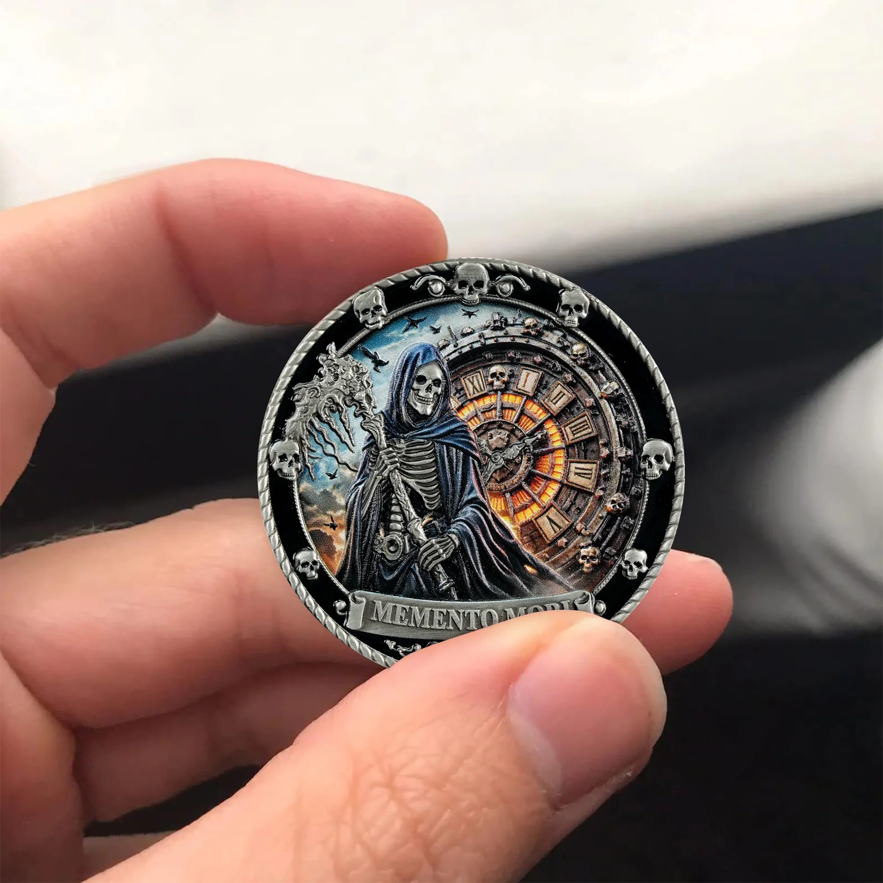 Grim Reaper with Glowing Clock Memento Mori & Tempus Fugit Coin - Image 3