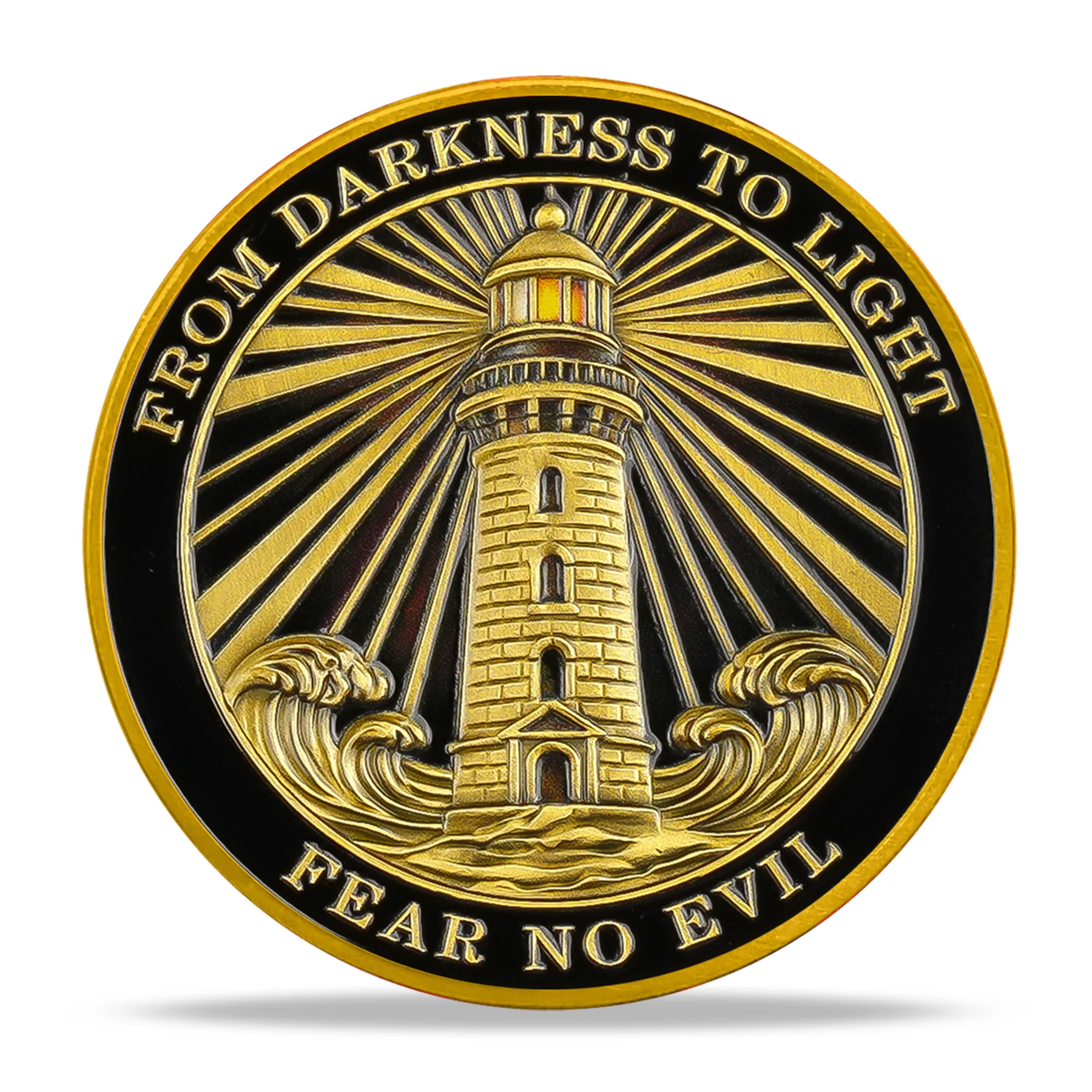 Lighthouse Cross Antique Gold Religion Coin - Image 4