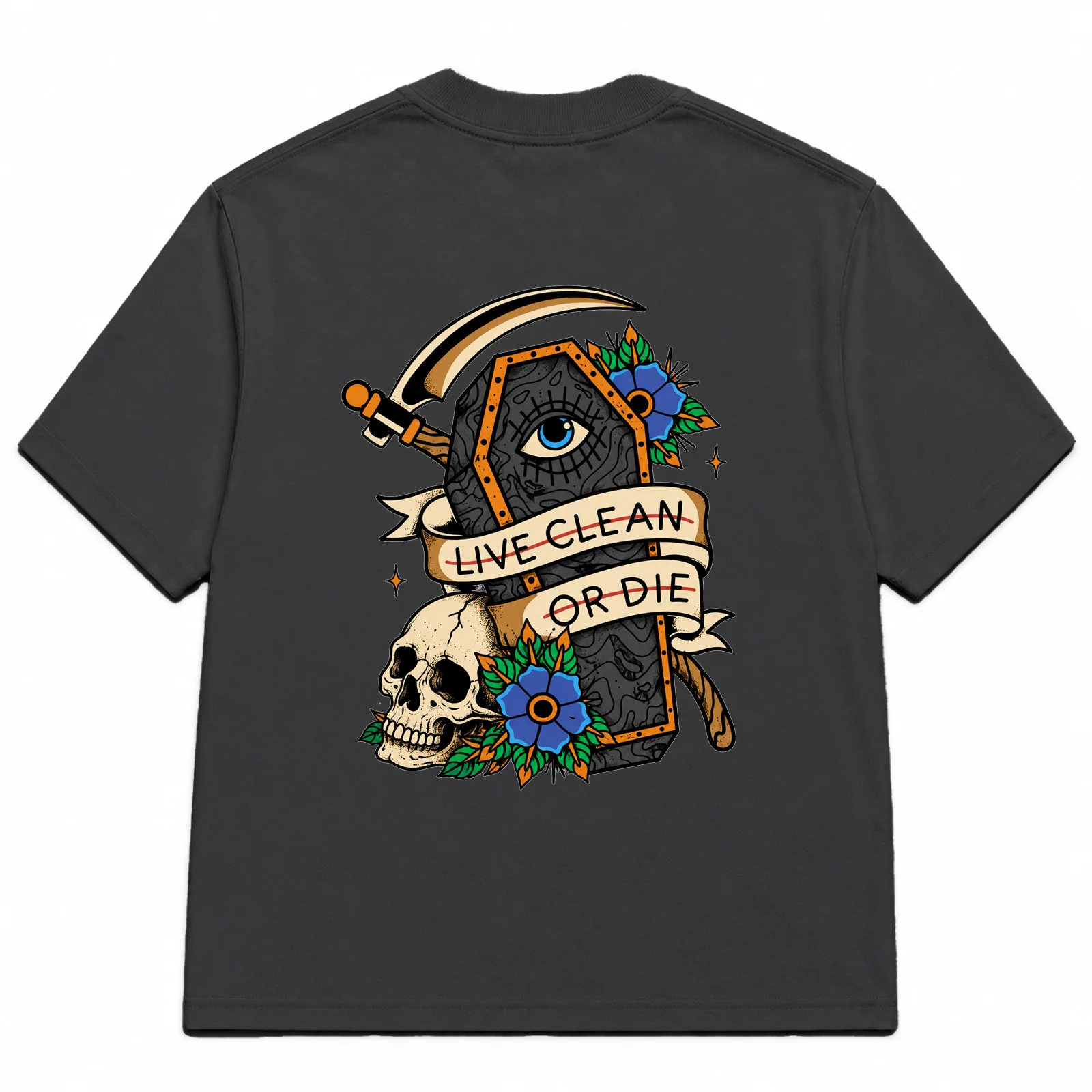 "LIVE CLEAN OR DIE" – Traditional Tattoo Style Tee | 100% Combed Cotton Recovery T-Shirt - Image 8
