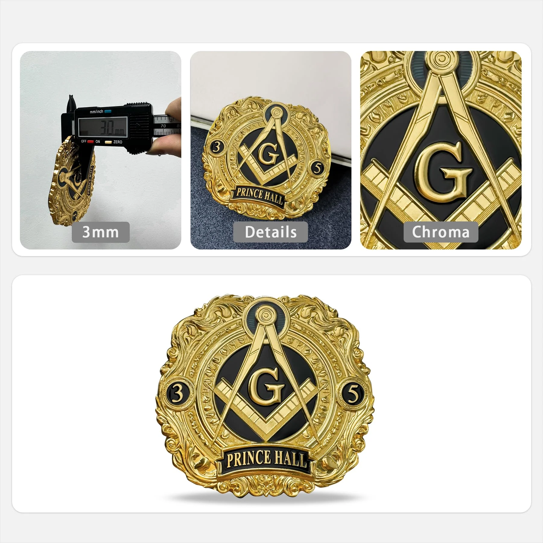 Masonic Car Emblem Freemason Metal Auto Decal (3-5 Masonic) - Image 3