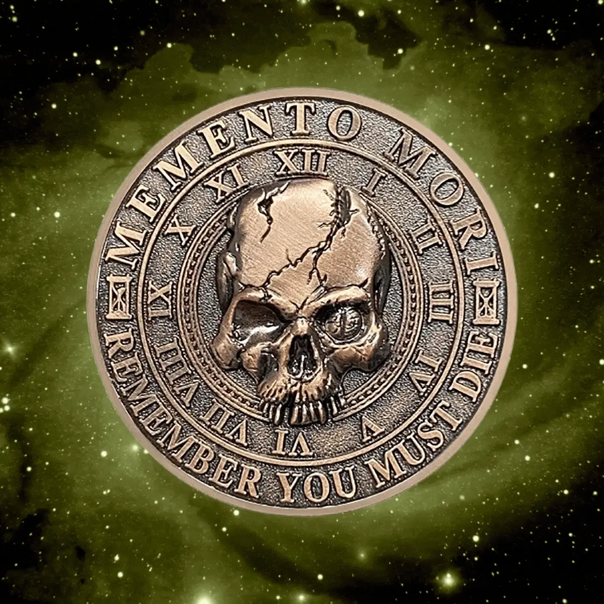 Tree of Life Skull Tempus Fugit Stoic Reminder Memento Mori Vivere Coin