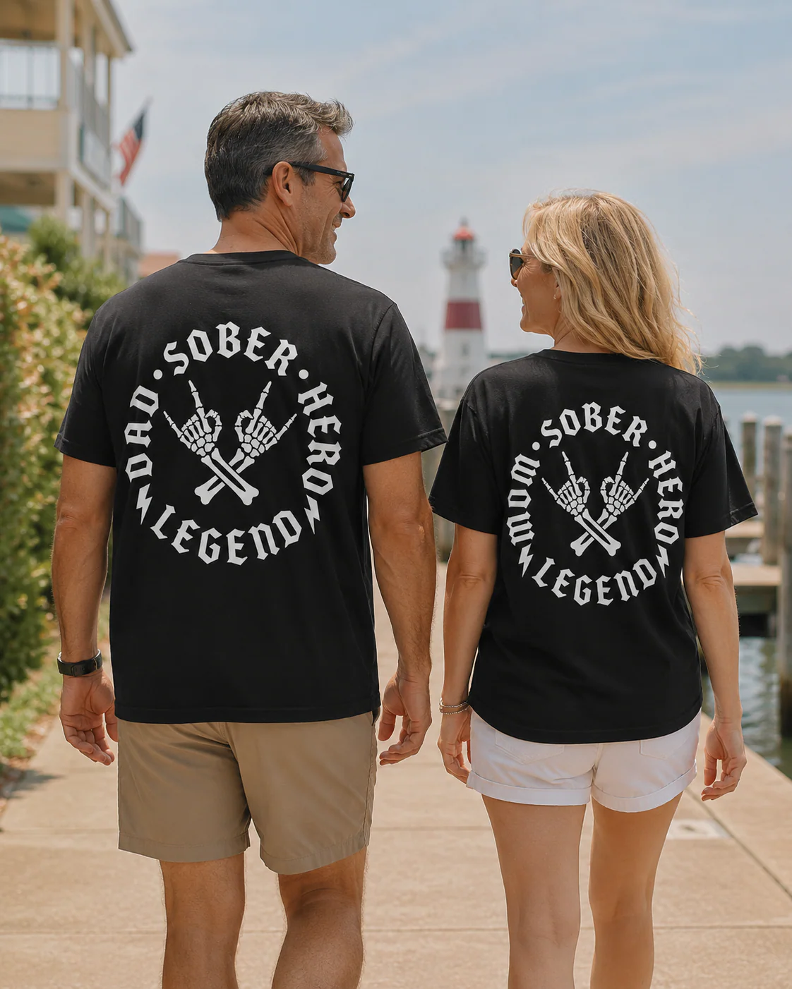 MOM · SOBER · HERO · LEGEND – Gothic Rock Tee | Skeleton Horns & Crossbones | Sober Mom Shirt - Image 4