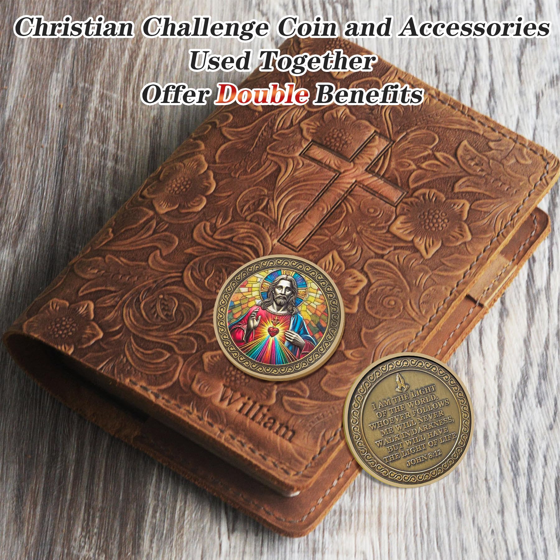 Original Sacred Heart Christian opper John 8:12 Jesus Religious Challenge Coin - Image 2