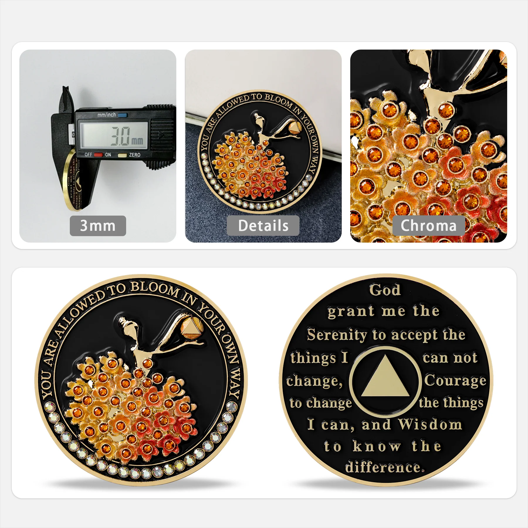 Personalize Diamond Purple Bloom Sobriety Mint AA Recovery Medallion/Chip/Coin - Image 16