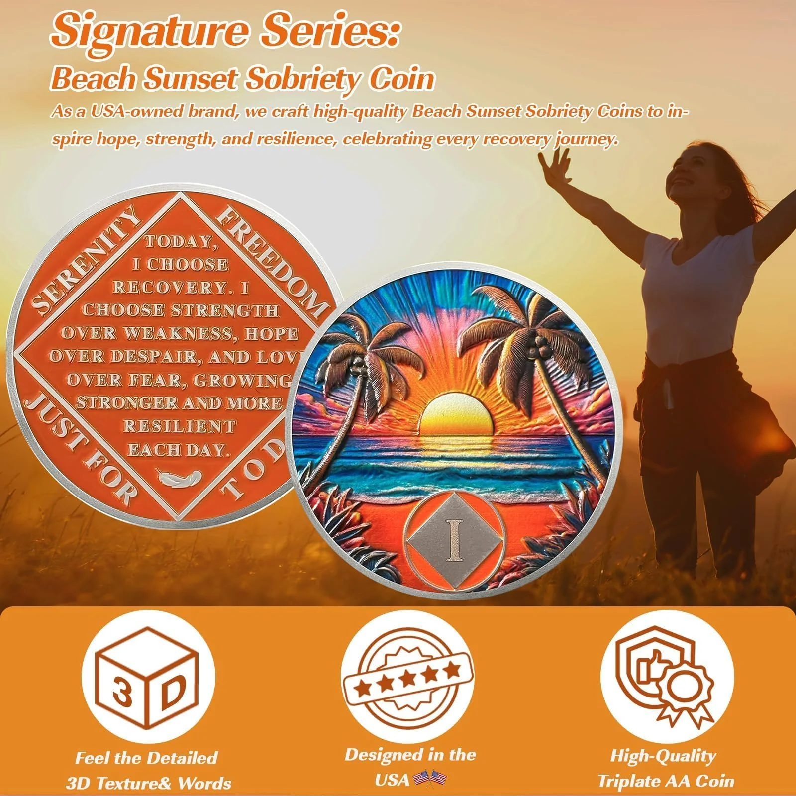 Personalized NA Clean Time Beach Sunset Narcotics Anonymous Medallion - Image 9