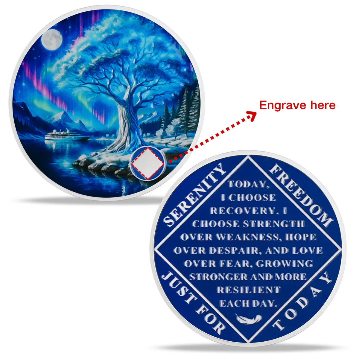 Personalized NA Clean Time Chip Aurora Dream Tree Narcotics Anonymous Medallion - Image 13