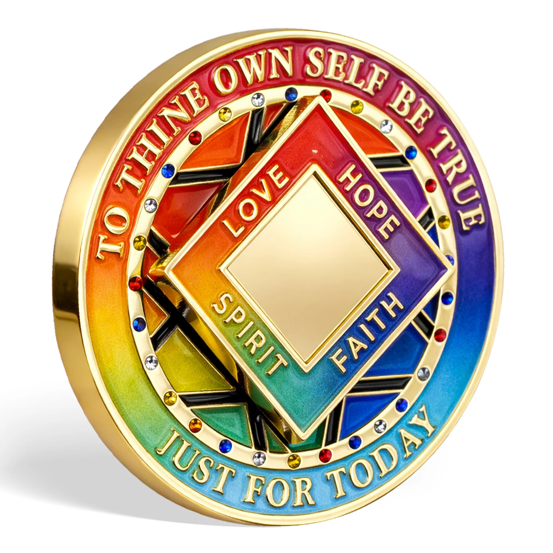 Personalized Clean Time Chip Colorful Diamonds Rotating Spin Milestone Narcotics Anonymous Medallion - Image 13