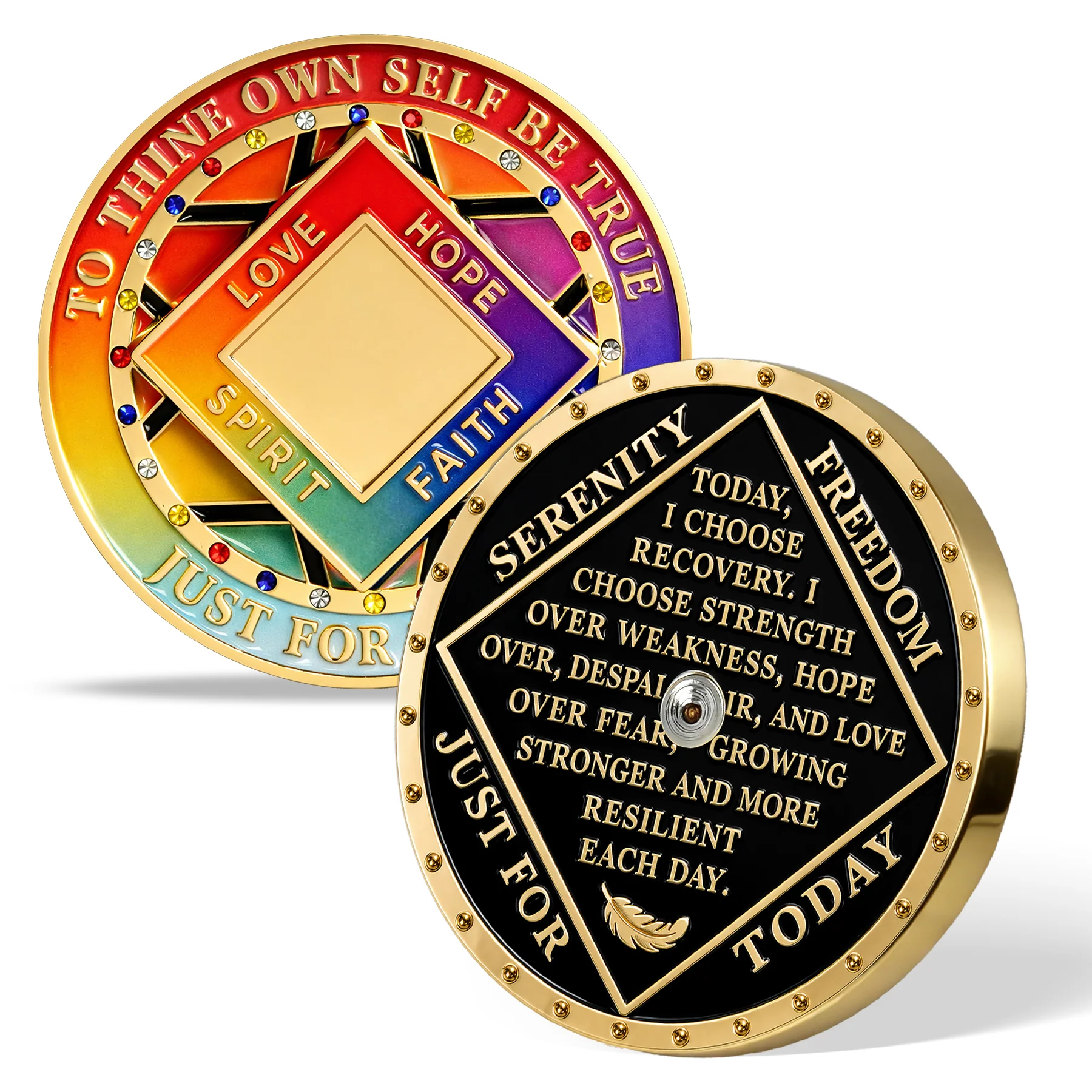 Personalized Clean Time Chip Colorful Diamonds Rotating Spin Milestone Narcotics Anonymous Medallion - Image 18