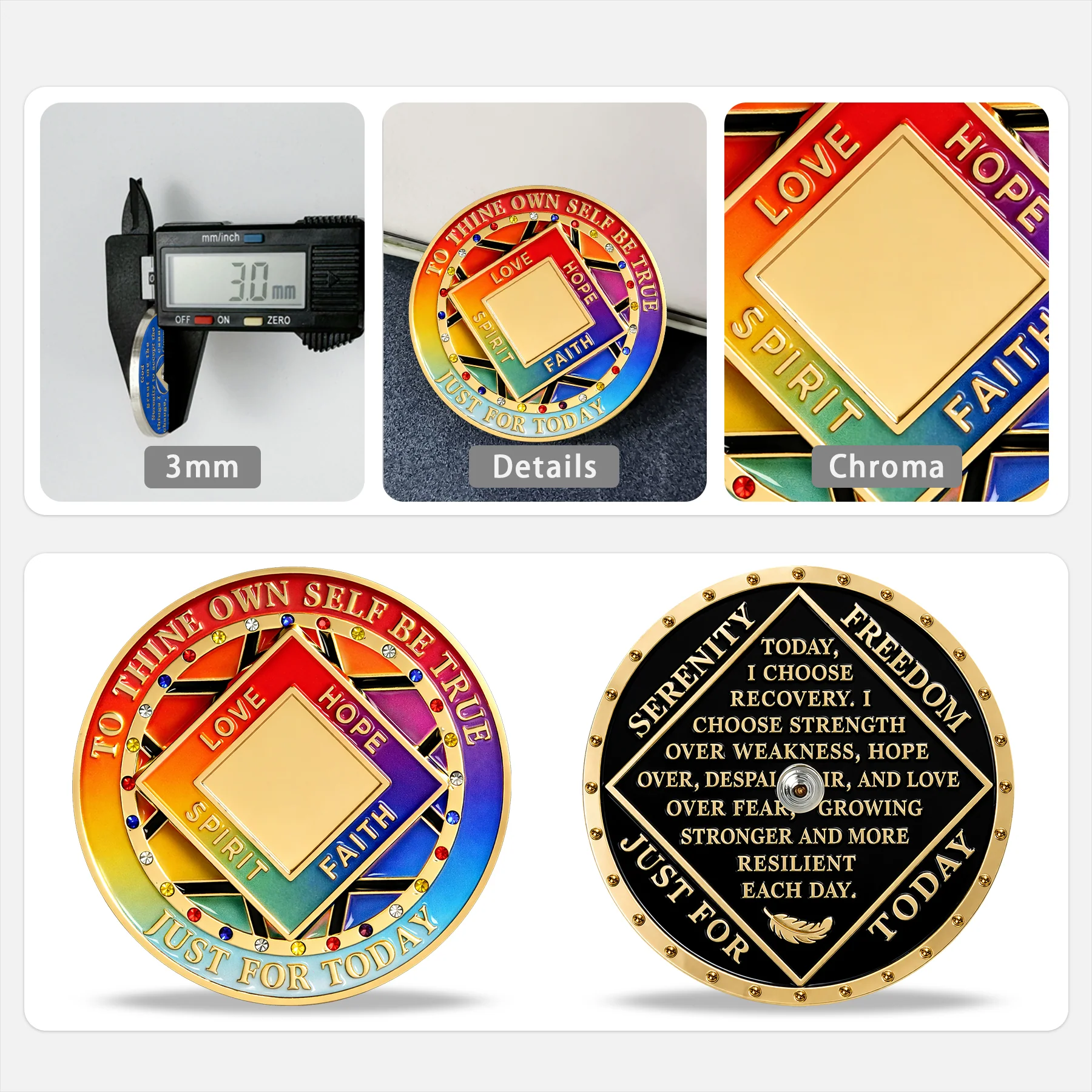 Personalized Clean Time Chip Colorful Diamonds Rotating Spin Milestone Narcotics Anonymous Medallion - Image 7