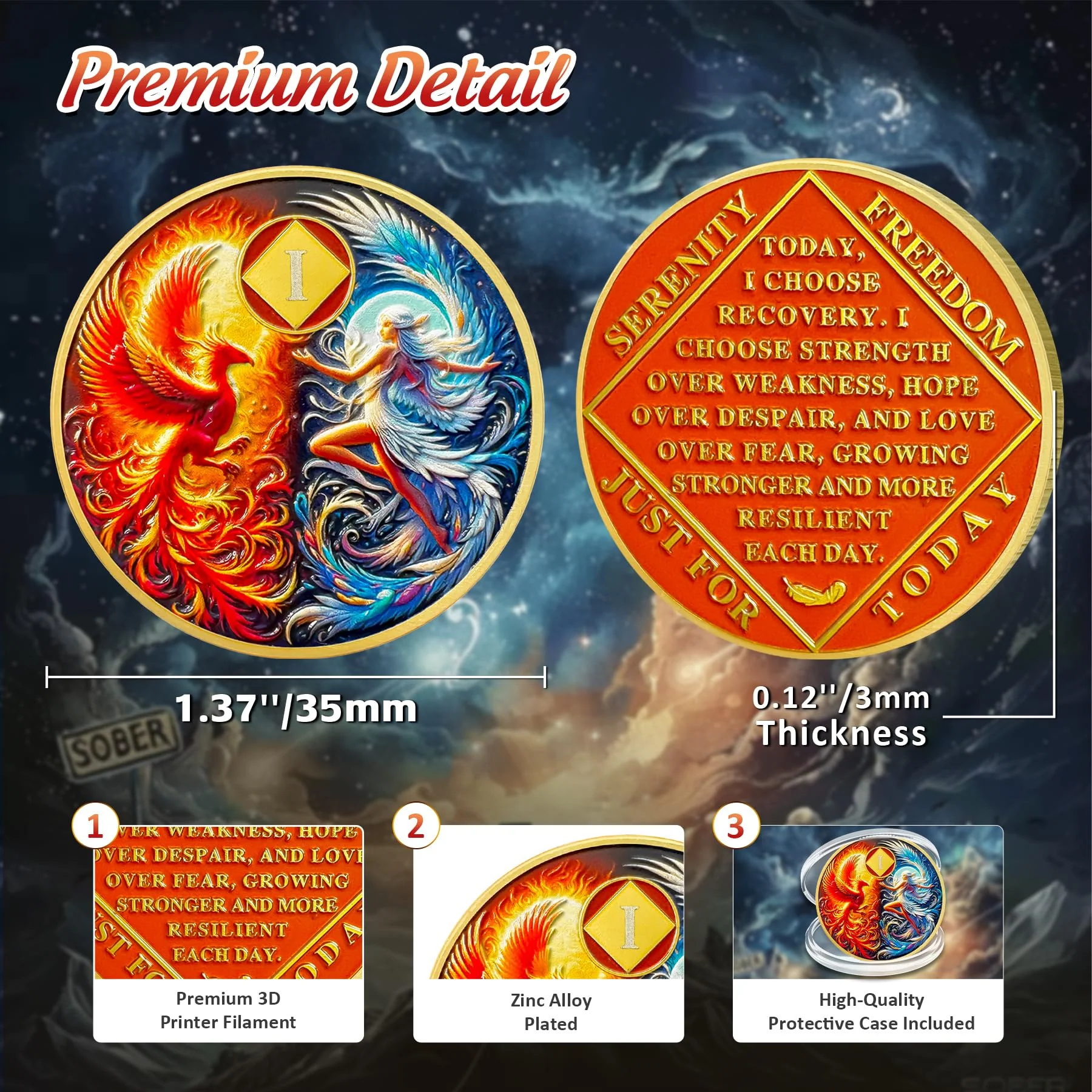 Personalized NA Clean Time Chip Phoenix Fairy Sun and Moon Narcotics Anonymous Medallion - Image 10