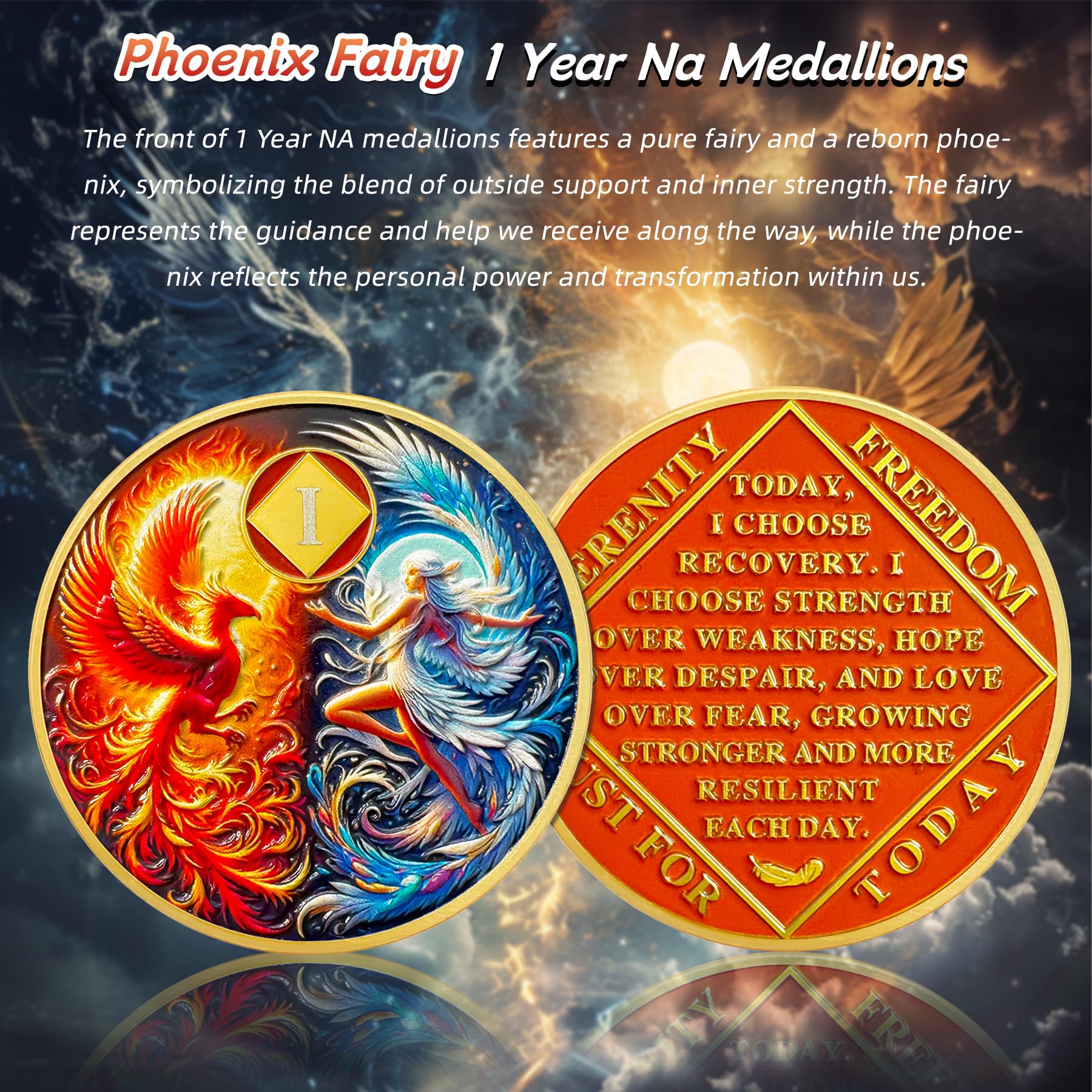 Personalized NA Clean Time Chip Phoenix Fairy Sun and Moon Narcotics Anonymous Medallion - Image 11