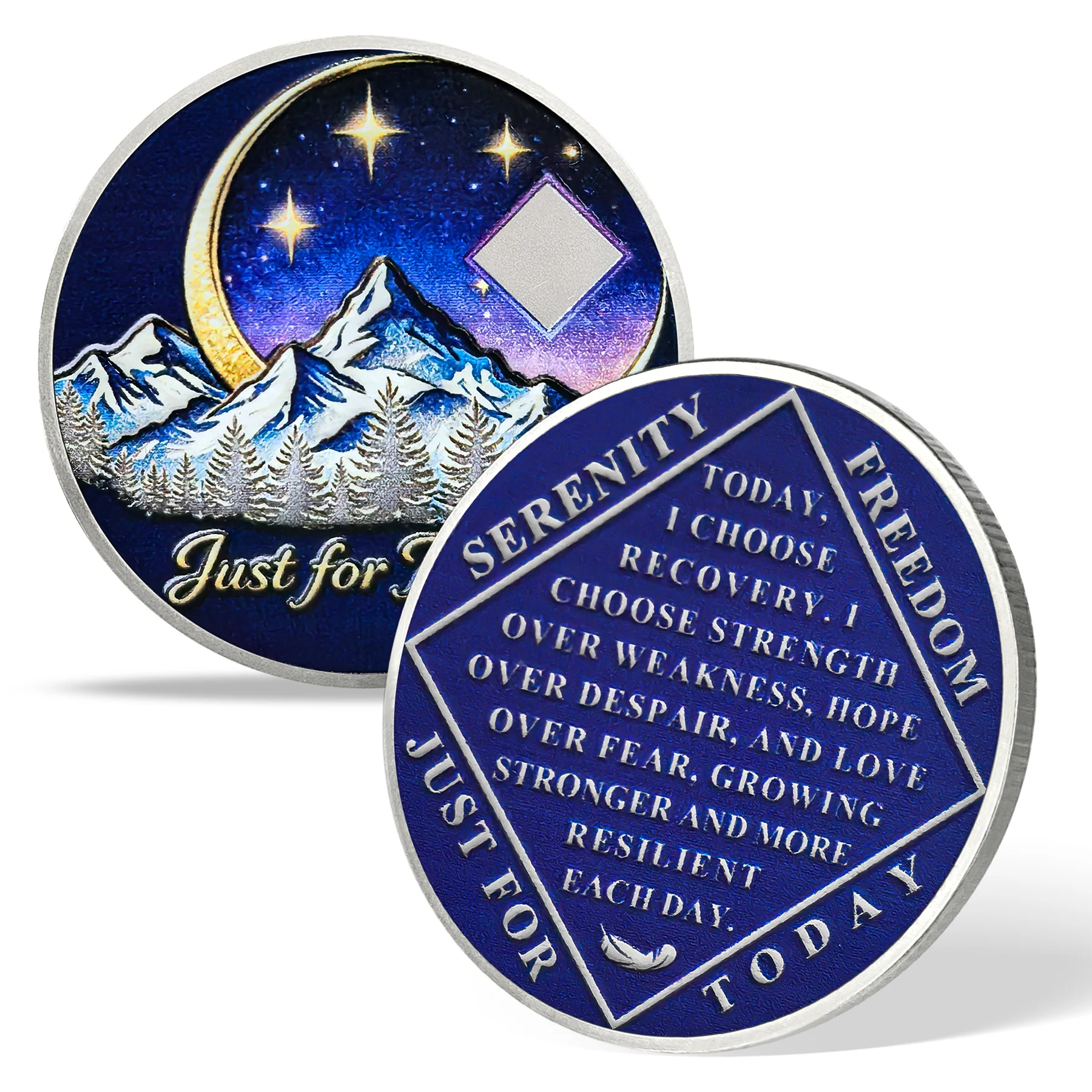 Personalized NA Clean Time Chip Starlight Blue Mountain Shadow Narcotics Anonymous Medallion - Image 13