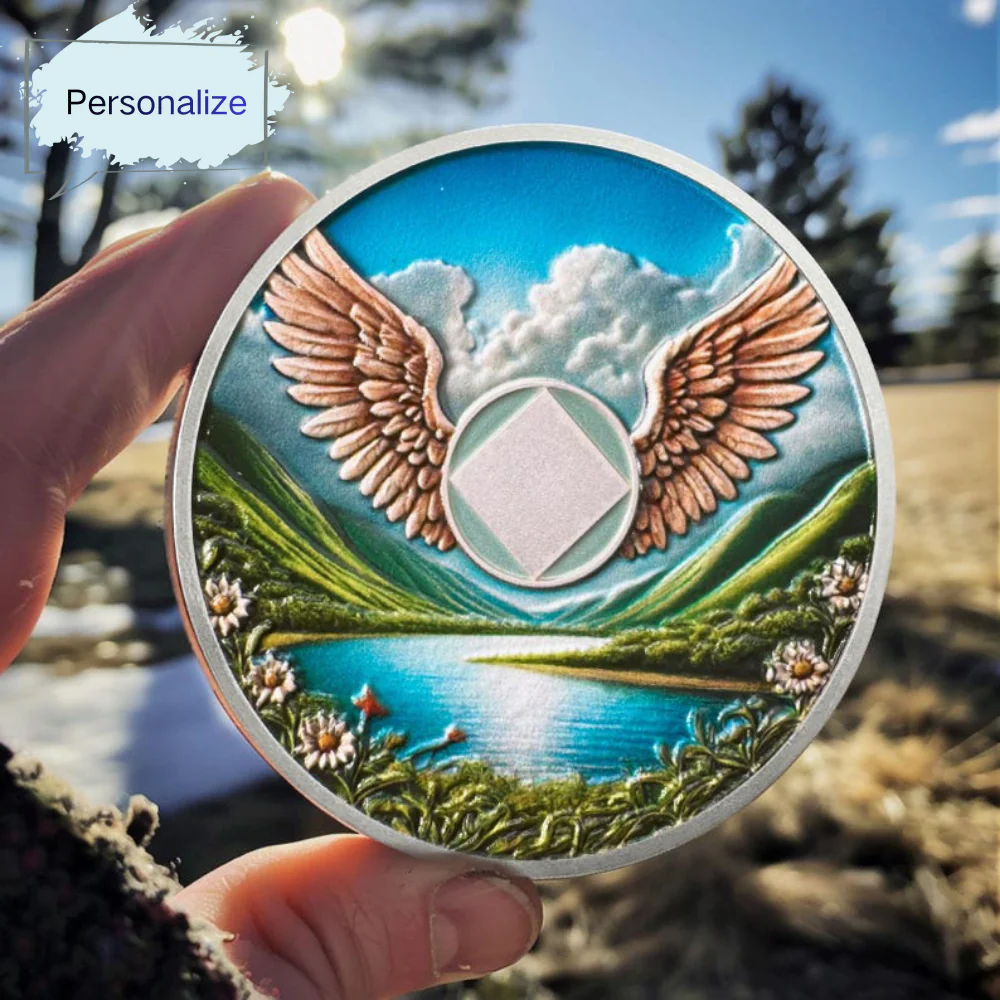 Personalized NA Clean Time Chip Wings of Freedom Narcotics Anonymous Medallion