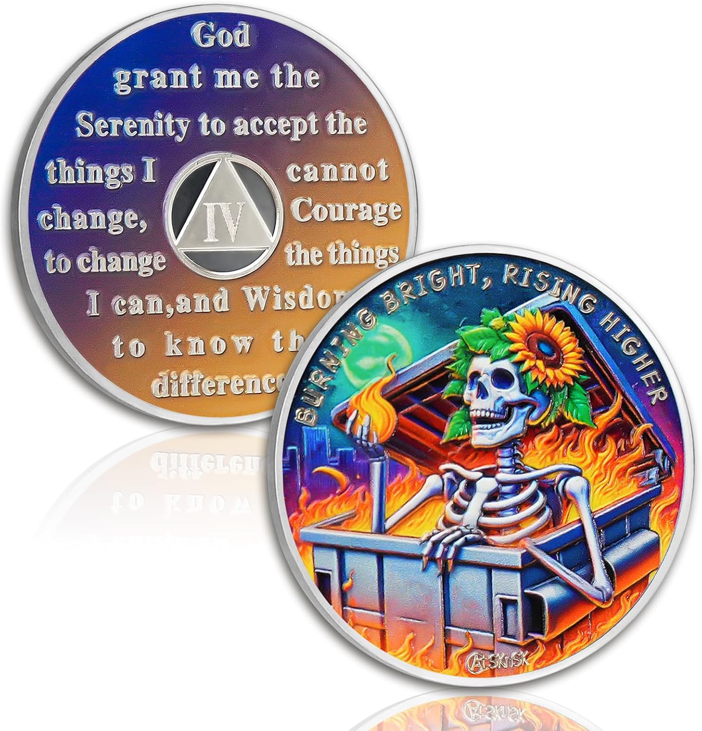 Personalized Sobriety Min Reborn in Fire Sunflower Skeleton AA Recovery Medallion/Chip/Coin - Image 10