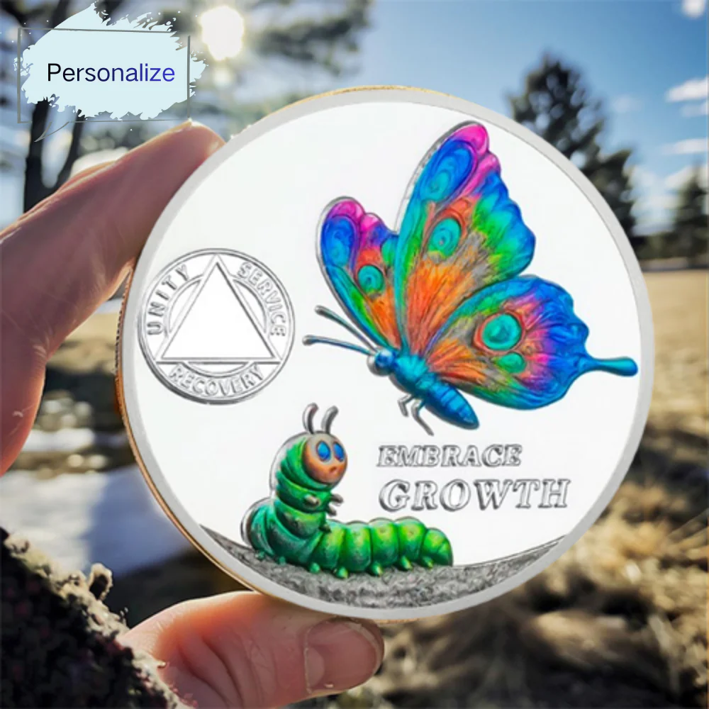 Personalized Sobriety Mint Cocoon to Butterfly Embrace Growth AA Recovery Medallion/Chip/Coin - Image 8