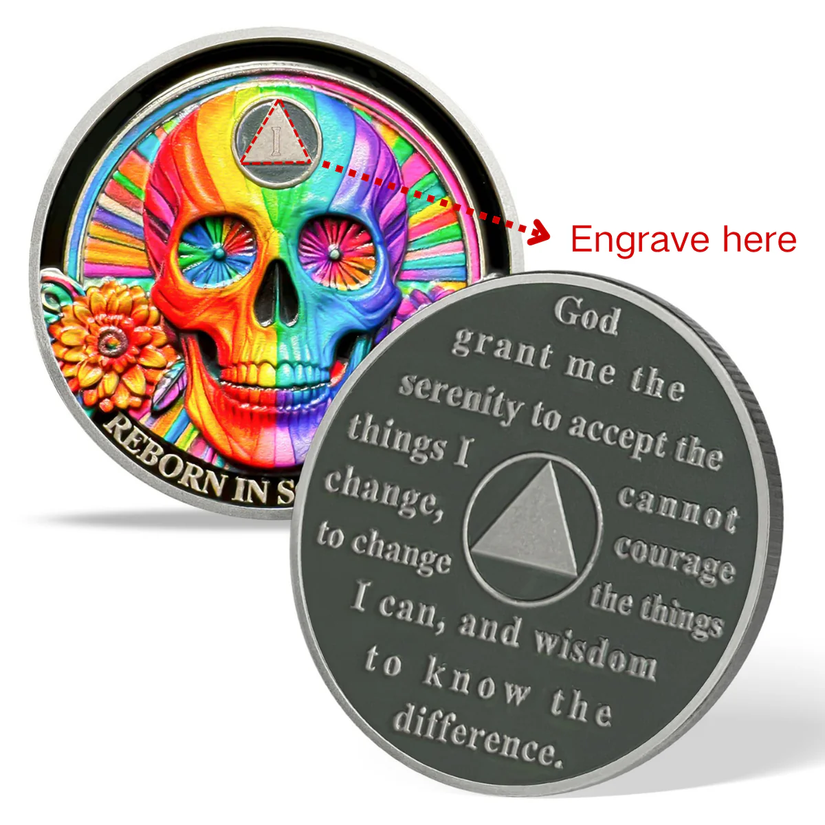Personalized Sobriety Mint Double Flower Black Butterfly AA Recovery Medallion/Chip/Coin - Image 2