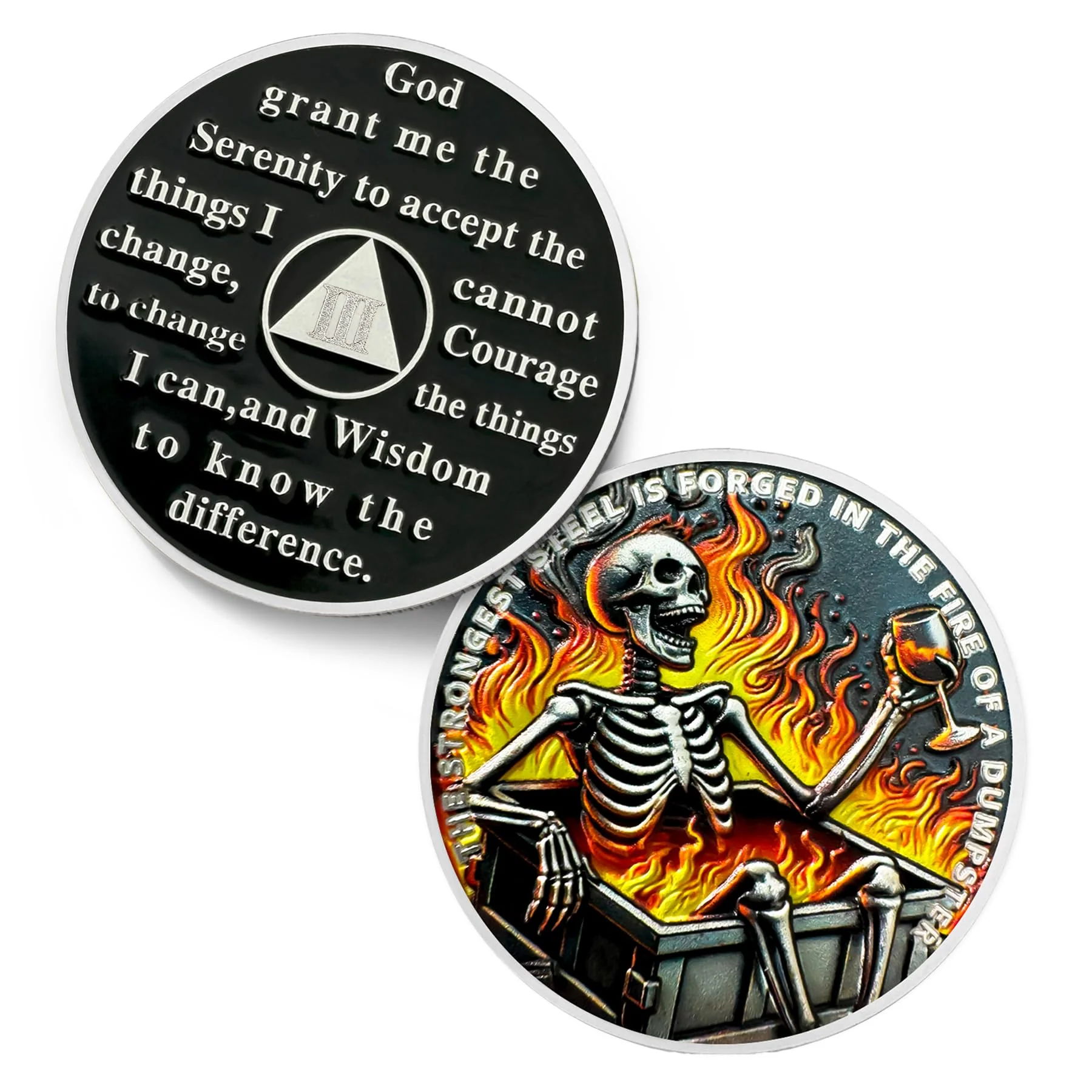 Personalized Sobriety Mint Dumpster Fire Skull AA Recovery Medallion/Chip/Coin - Image 8